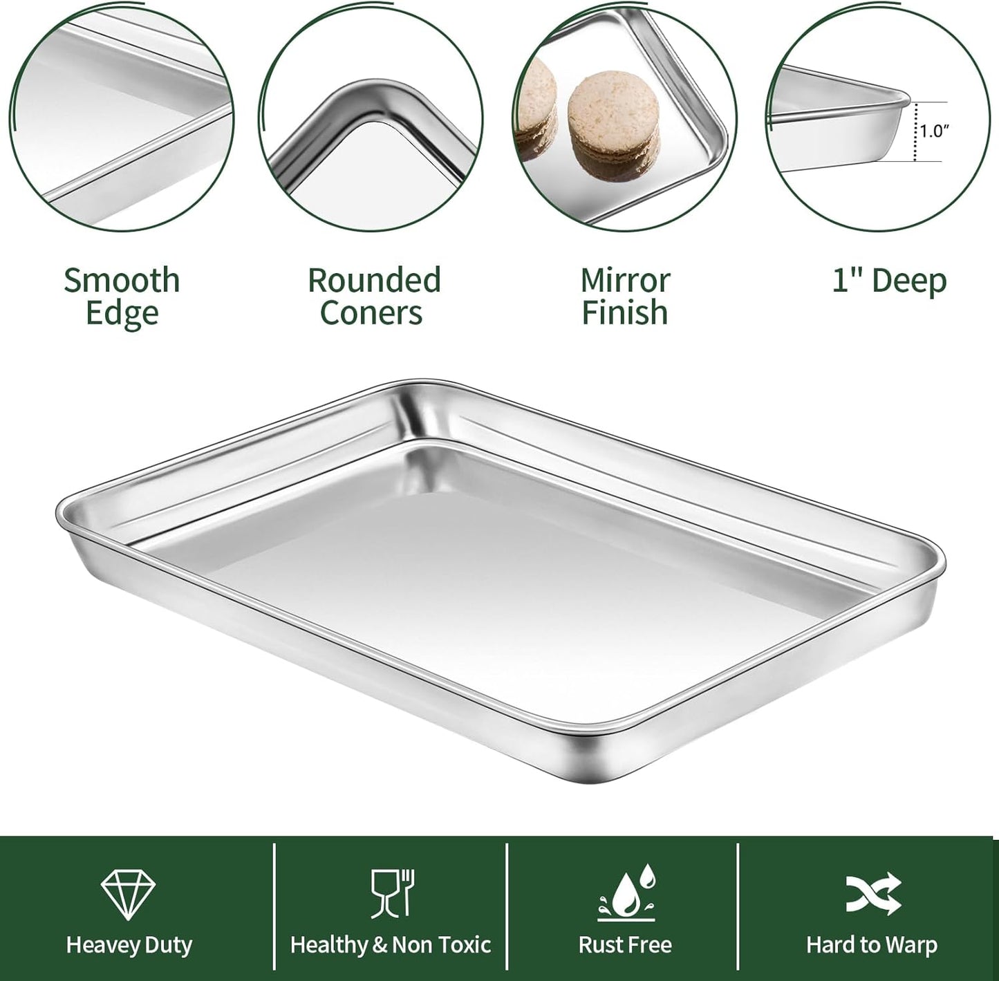 CEKEE Baking Sheet and Cooling Rack Set, 4PCS Stainless Steel Cookie Sheets for Baking with Baking Rack, Non Toxic & Heavy Duty & Easy Clean Baking Pan Tray for Toaster Oven, Size 18 x 12 x 1 Inch