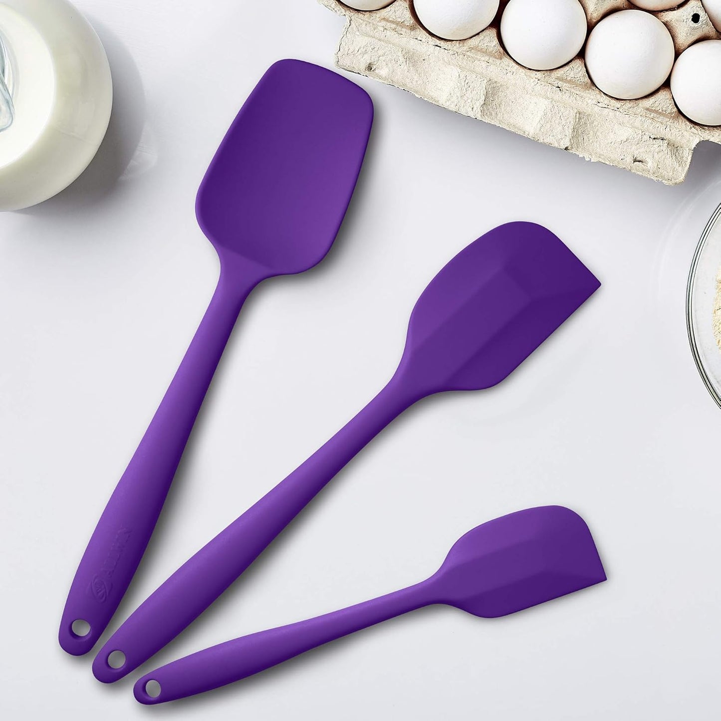Silicone Spatula 3-piece Set, Ergonomic Handle High Heat-Resistant Spatulas, Non-stick Rubber Spatulas with Stainless Steel Core, Purple