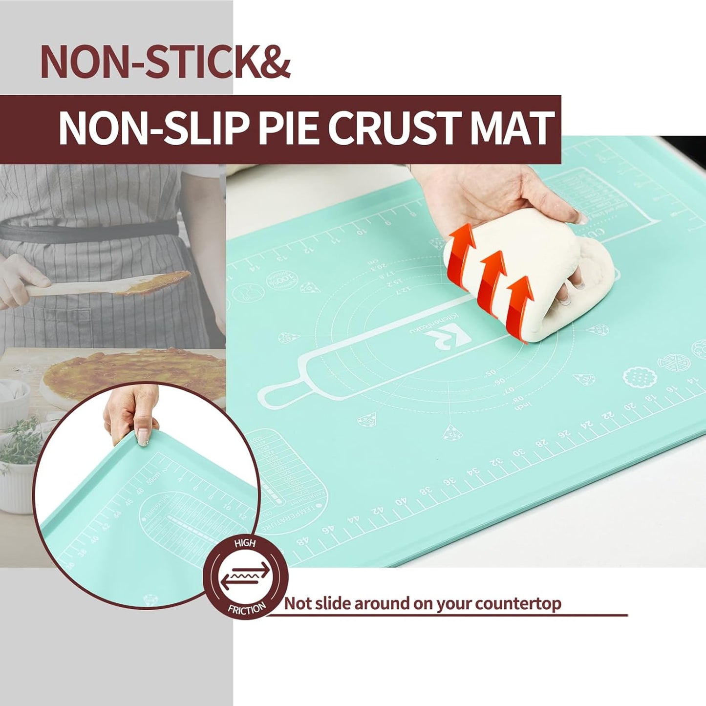 Silicone Baking Mat 20"L x 28"W, Extra Thick Dough Rolling Pad with Measurements and Edge Heightening, Non-stick Food Grade Silicone Pastry Mat for Pastry, Bread, Cookies