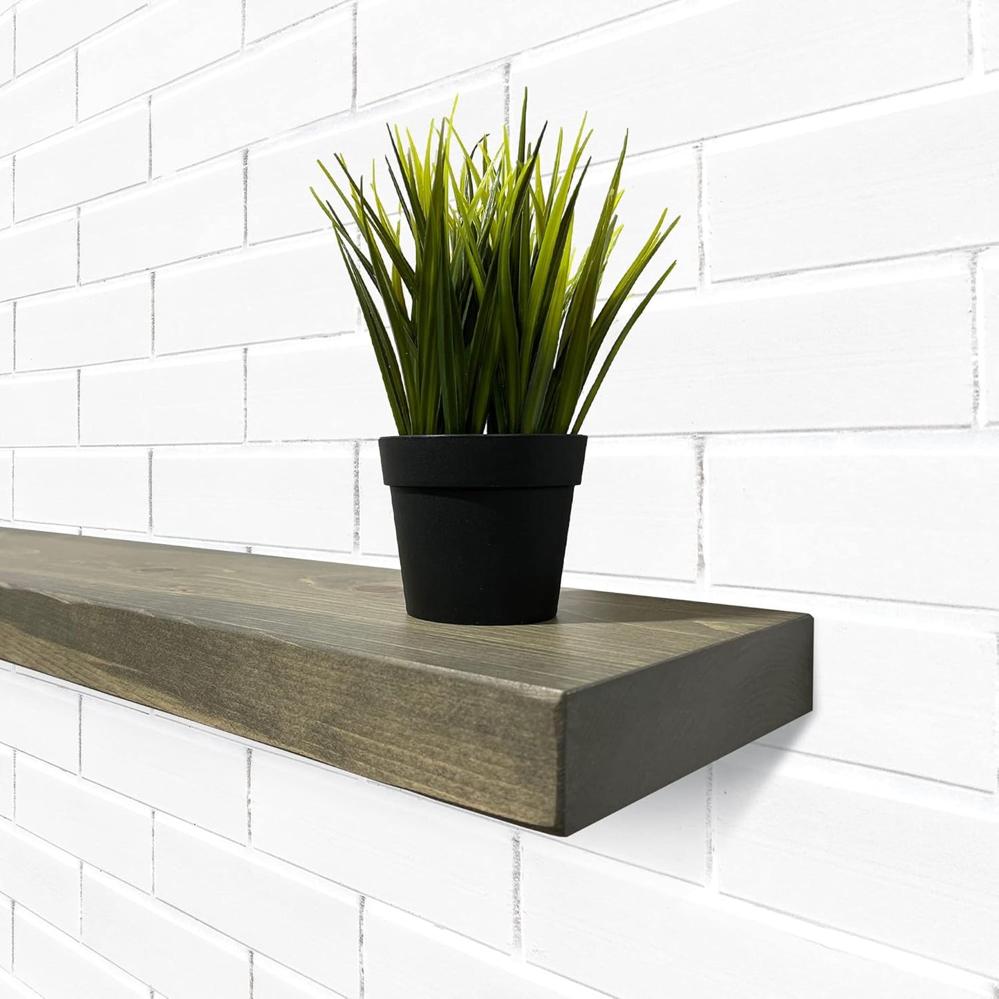 URBANDI, Rustic Floating Shelves, Set of 2, Hidden Bracket, Solid Wood, Heavy Duty, Wall Mounted Shelves, (Grey, 36Wx6D)