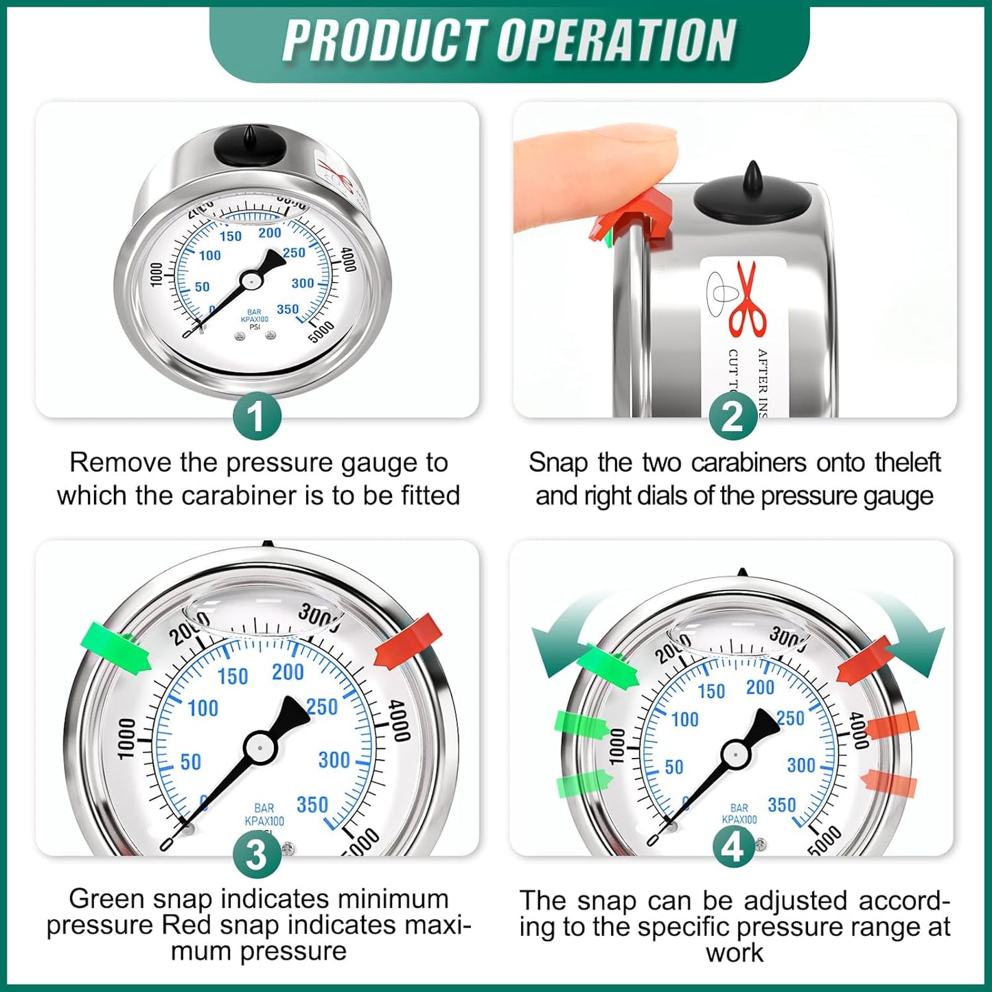 0-5000psi Stainless Steel Glycerin Liquid Filled Pressure Gauge 1/4" NPT 2.5" Face Dial Center Back Mount, for Water, Oil and Air Pressure Testing (with Range Mark Pointer)