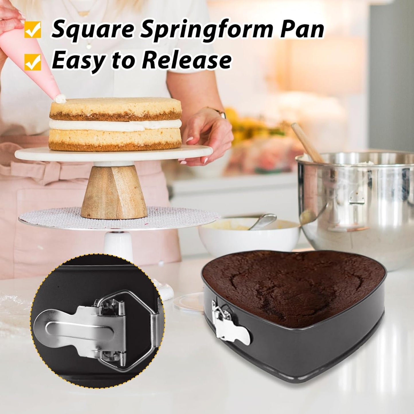 Springform Pan Set of 3 Heart Cake Pan, Heart Springform Pan with Removable Bottom, Springform Cake Pans Non-stick Bakeware for Cheesecakes, Pizza, and Quiches (7, 7.8, 8.6 inch)