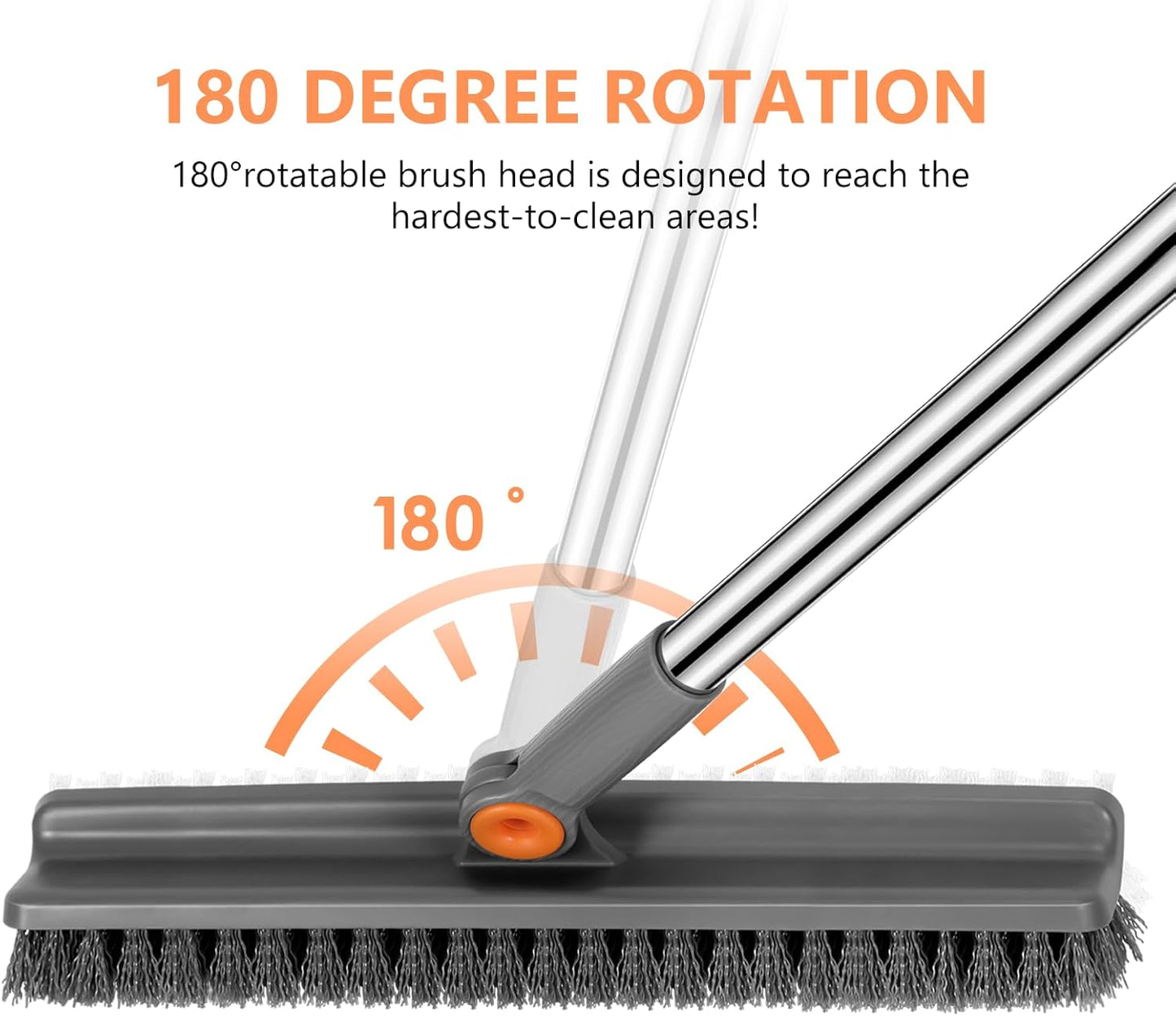 Large Double-Sided Floor Scrub Brush, Long Adjustable Handle Floor Scrubber 180° Rotating V-Shaped Heavy-Duty Shower Cleaning Brush No Scratches Suitable for Floor, Tile, Tub, Bathroom, 12.5IN
