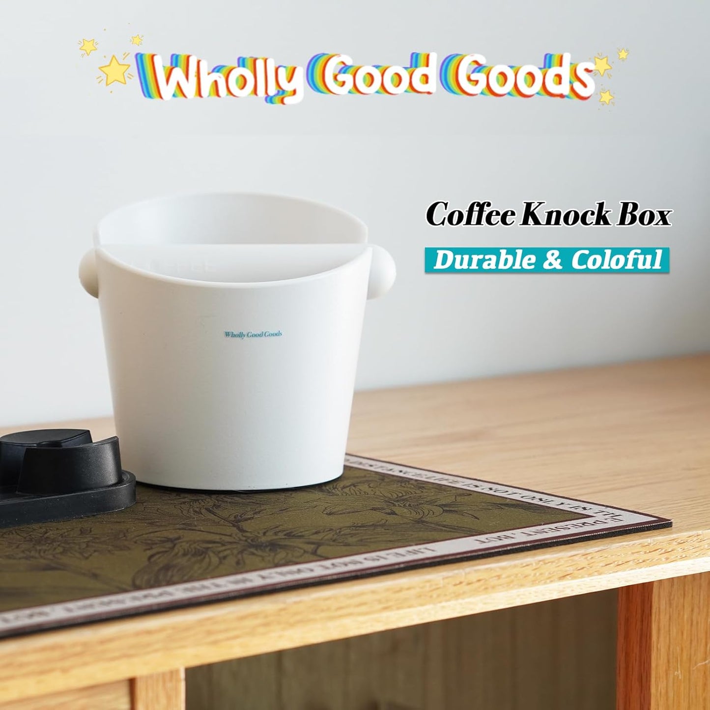 Coffee Knock Box for Coffee, ABS Coffee Grind Knock Box, Shock-Absorbent Durable Coffee Espresso Knock Box Dump Bin Grind Waste Removable Detachable Knock Bar and Non-Slip Base (White)