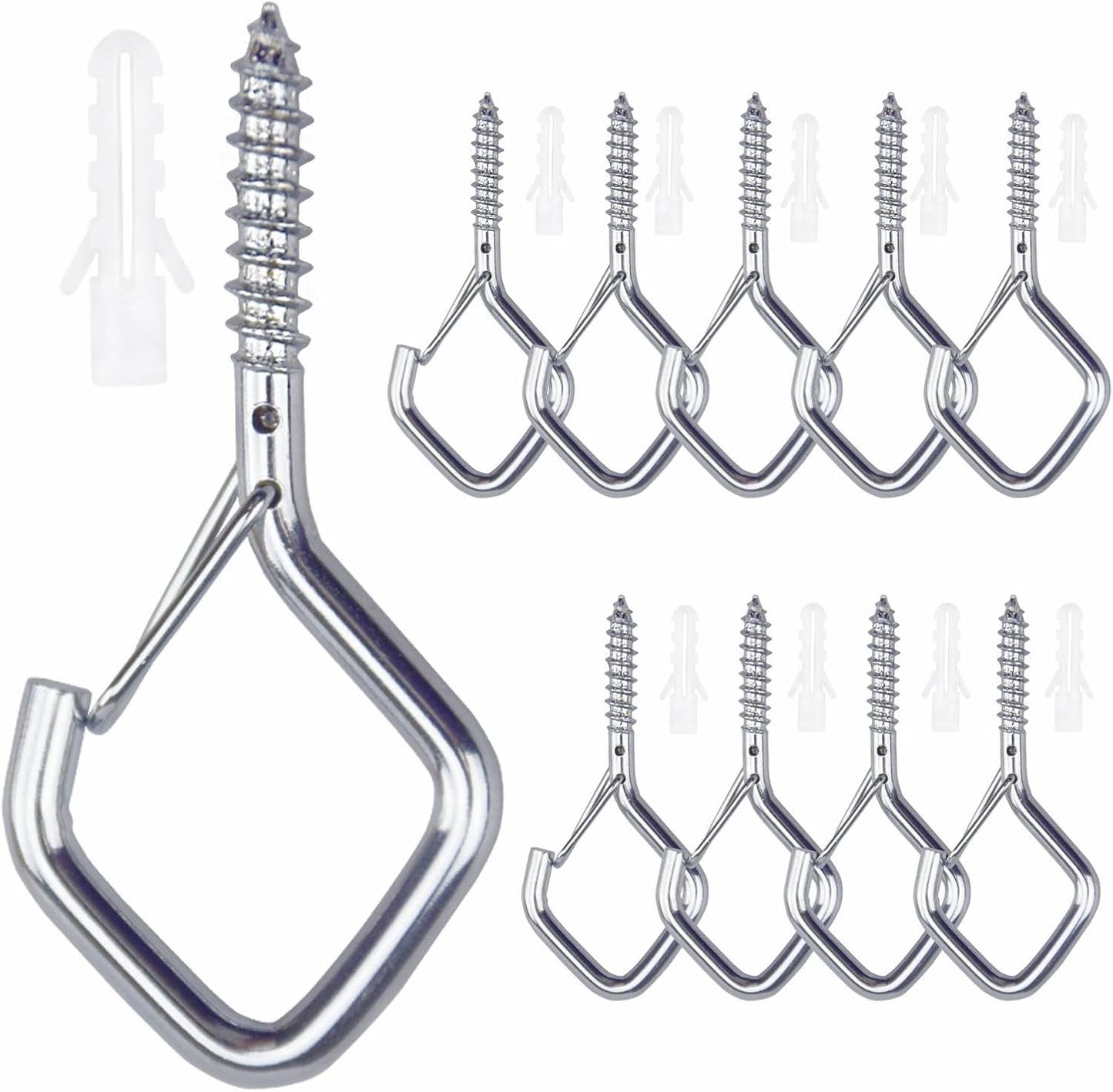 10 PCS Eye Screw Hooks for Hanging Heavy Duty with Safety Buckle.Metal Ceiling Hooks for Hanging Plants,Cup,Wind Chime,Bird Feeders,christmas String Lights at Indoor&Outdoor,2.36 Inch(No Drill Bit)