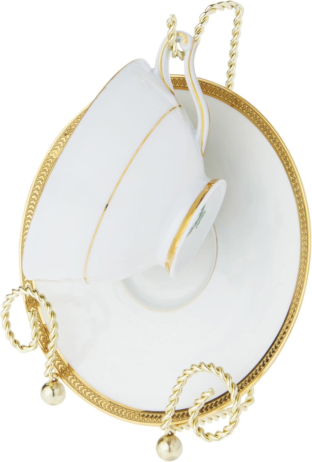 Bard's Scroll Twisted Gold-toned Cup and Saucer Stand, 6.5" H x 5" W x 2.5" D, Pack of 6