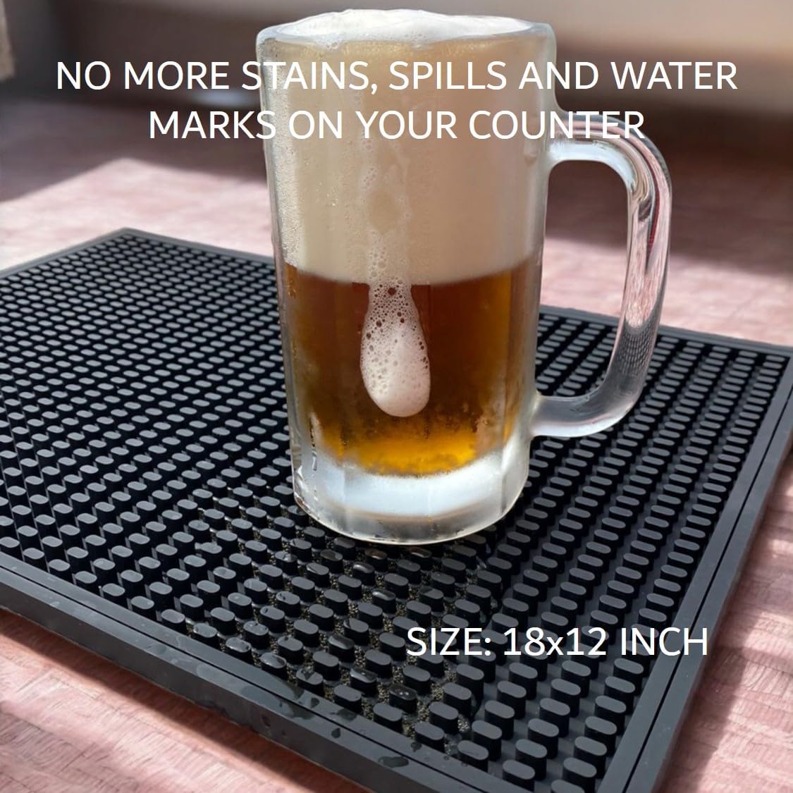 18x12 Rubber Bar Mats for Bartending. 0.4" Thick Coffee Bar Mat for Countertop. Durable & Flexible Black Kitchen Counter Bar Service Drying Mat