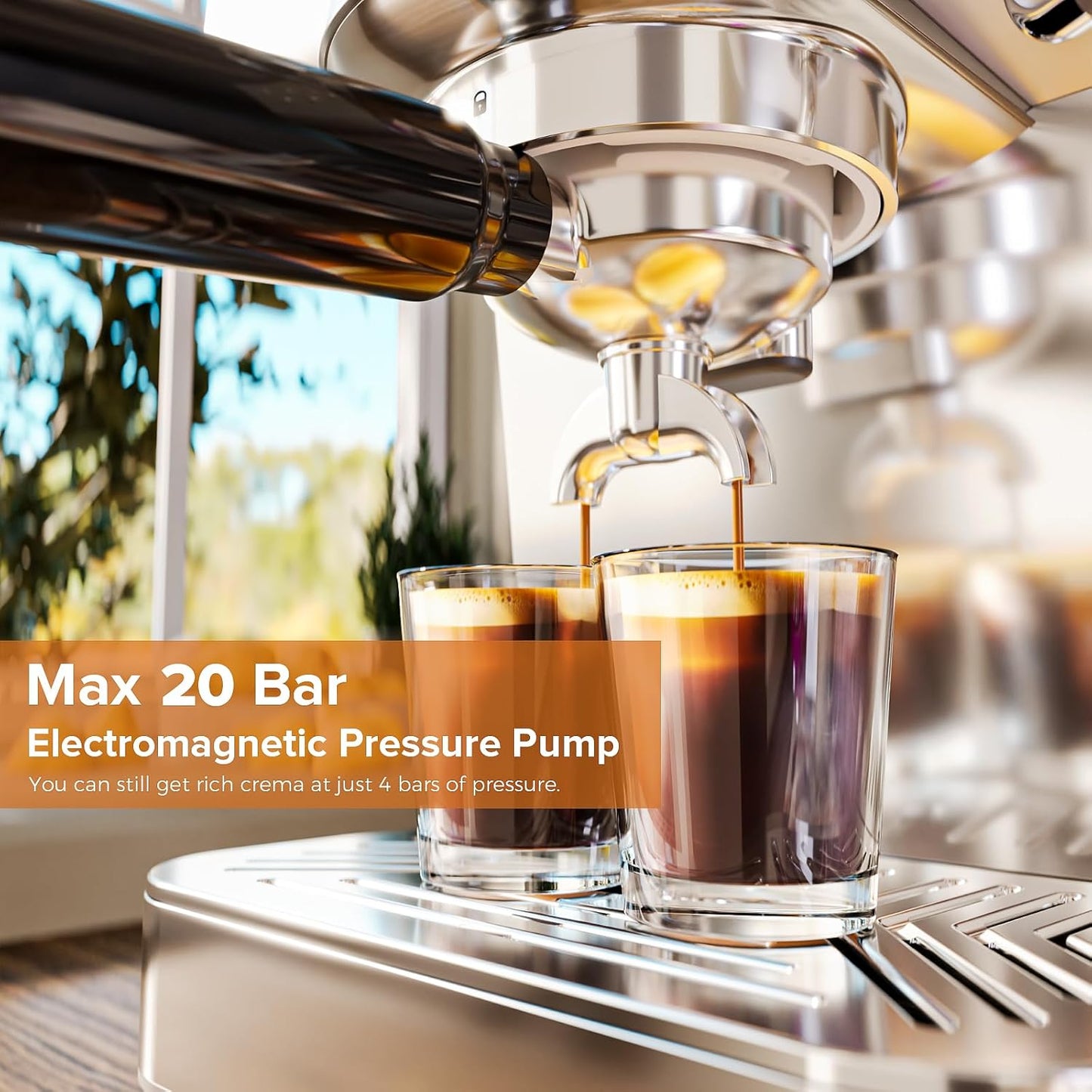 20 Bar Espresso Machine with Cold Brew, Professional Expresso Machines for home, Stainless Steel Espresso Maker with Milk Frother, Auto Sleep Mode, 1.5L Removable Water Tank, for Latte, Cappuccino