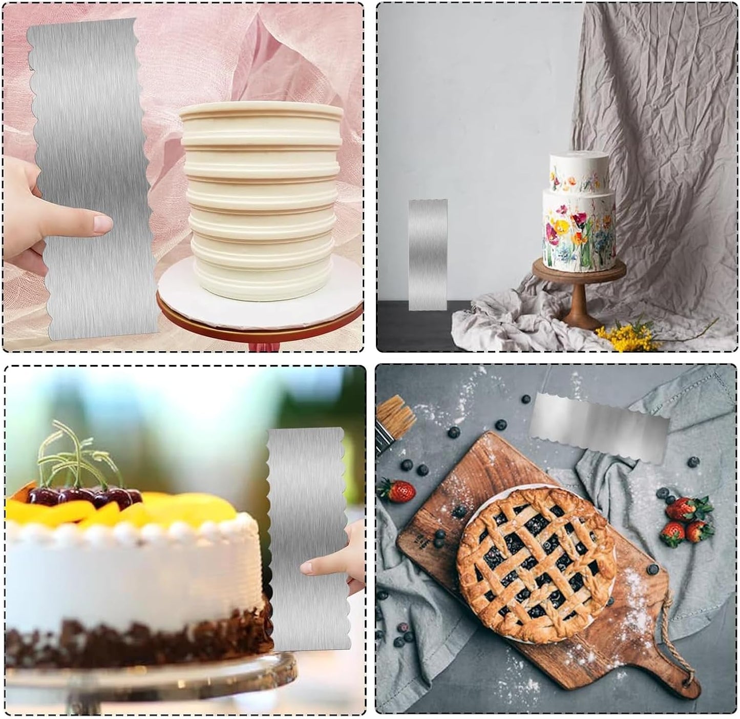 3 Pieces 8.7 Inche Stainless Steel Cake Scraper，Double Sided Patterned Edge Stripe Edge Smoother Scraper Cake Decorating，Cake Decorating Comb Cake Scraper (3, 3)