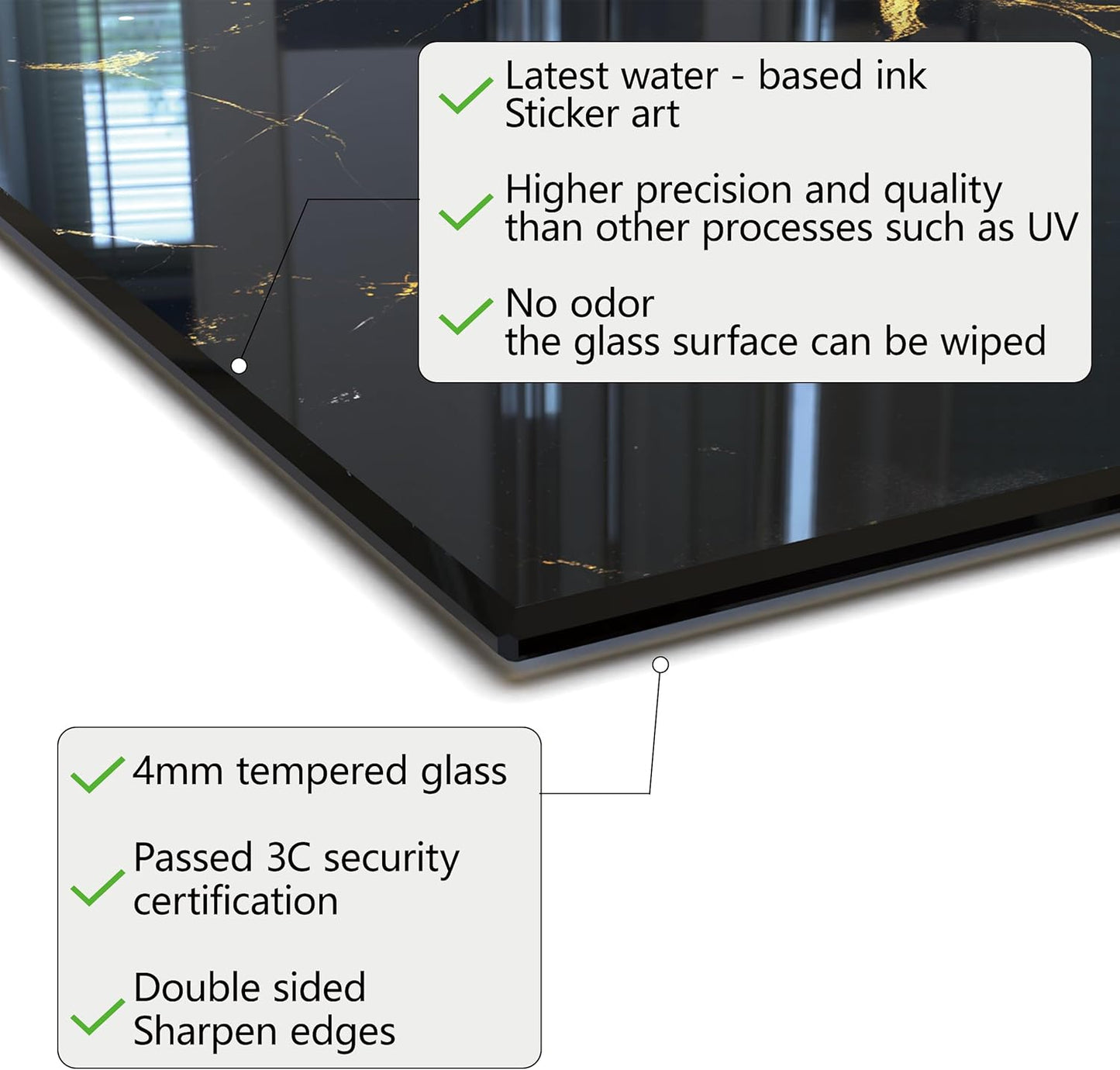 DAIFURONGE Tempered Glass Backsplash For Kitchen Behind Stove,Black Marbling Stove Backsplash Top Cover,Easy to Clean Glass Splashback, Sink Cover Splash Guard,Home Kitchen Wall Decor (30"x20"(76.2x50.8cm))