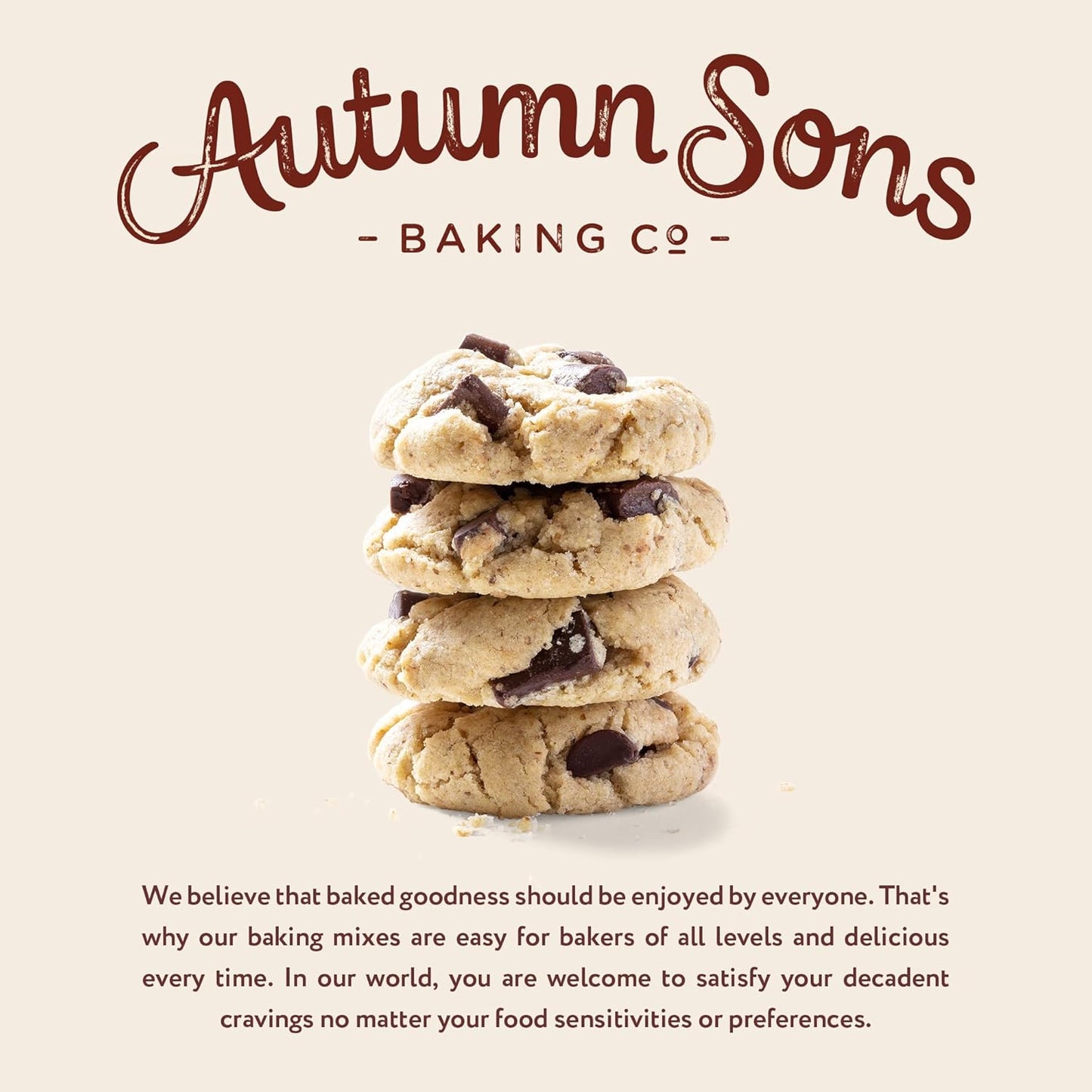 Autumn Sons Baking Co. Gluten Free Chocolate Chunk Cookie Mix. Vegan Plant Based Baking Mix. Free From 11 Common Allergens. Dairy Free, Nut Free, Soy Free, Non GMO 9.3 oz (Pack of 3)