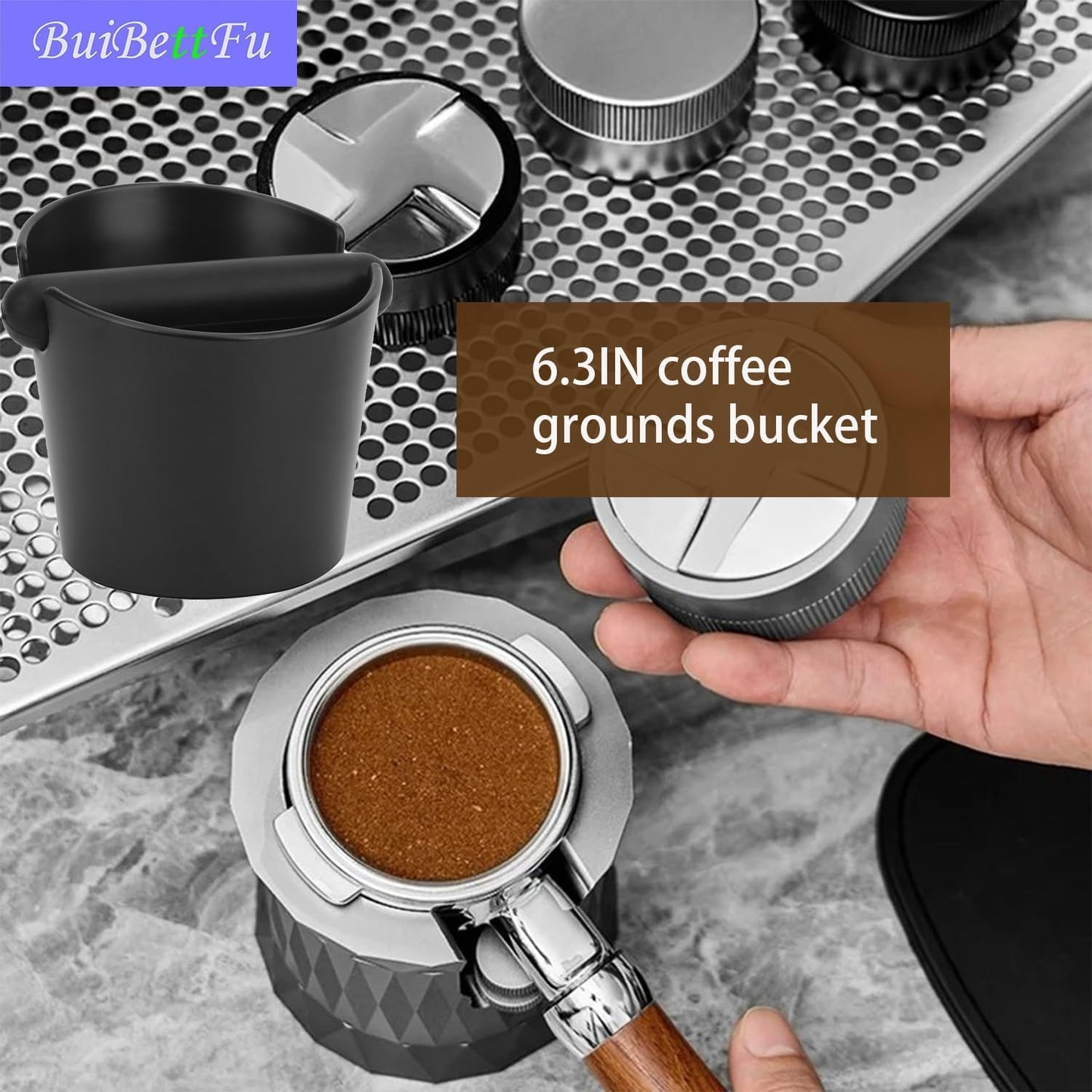 6.3 Inch Coffee Knock Box Shock-Absorbent Durable Barista Style Knock Box With Removable Knock Bar and Non-Slip Base Gift (L-Black)