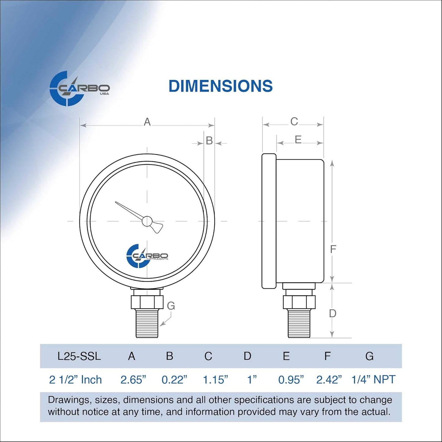 Stainless Steel Pressure Gauge Dual Display (0-1000 psi/kPa) - 2 1-2" Glycerine Liquid Filled Water Air Oil Gas Gauge with Polycarbonate Lens & Brass Connection -1/4" NPT Lower Mount