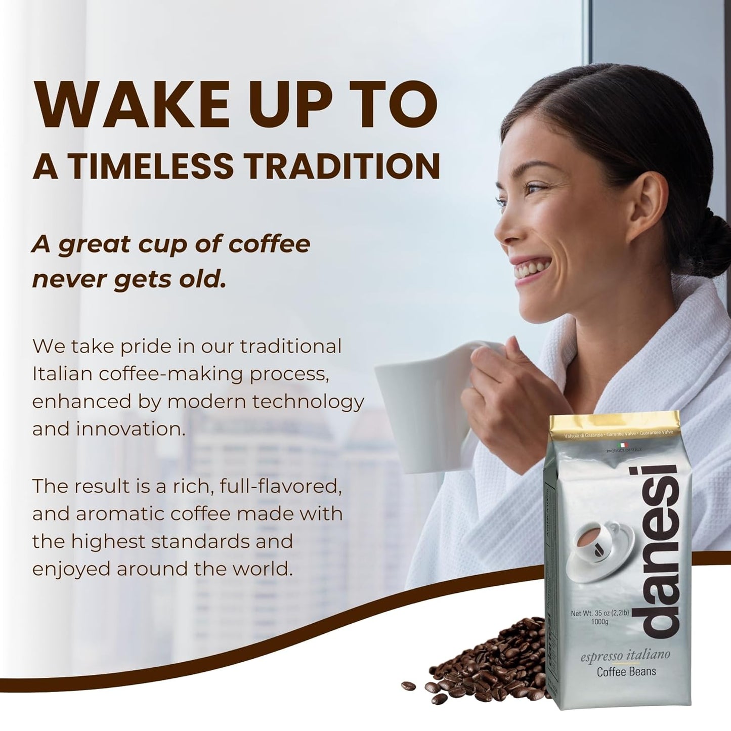 Danesi Caffe Italian Whole Coffee Beans - Espresso Coffee Beans and Medium Roast Whole Bean - Perfect for Espresso Machines, French Press, and Home Brewing - Gold (6.6 lb)