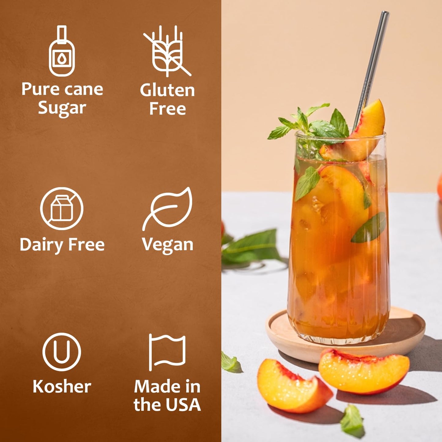 Syruvia Peach Syrup for Drinks 25.4 Ounces Peach Flavoring Syrup - Kosher, Gluten-Free, Ideal for Elevating Your Beverage Adventures