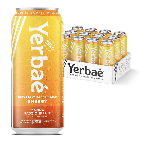 Yerbaé Mango Passion Fruit Functional Energy Drink - 0 Sugar, 0 Calories, 0 Carbs. Yerbae is Energized by Yerba Mate, Plant-Based, Healthy Alternative to Sugary Energy Beverages, 16oz cans (12 Pack)