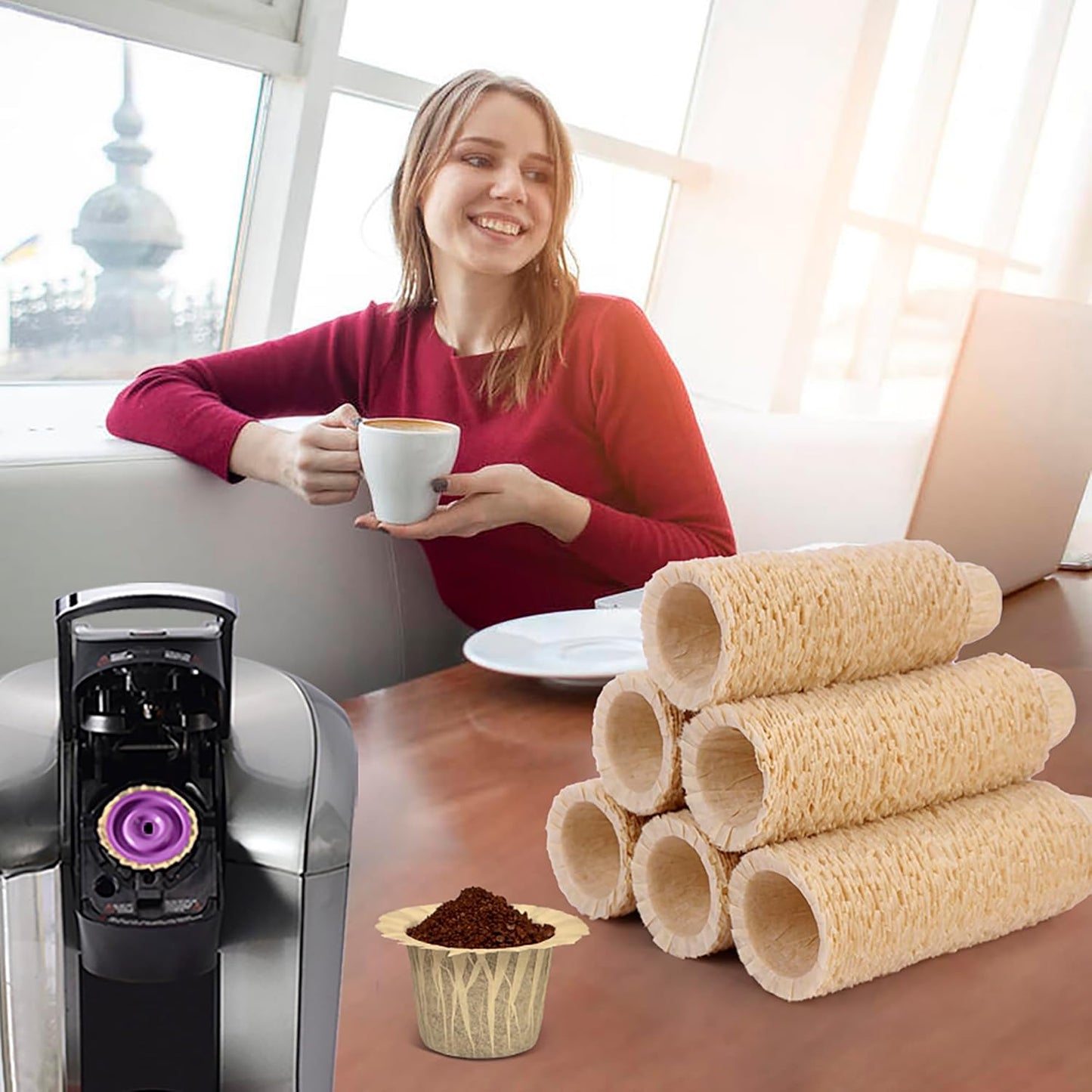 100 Count Natural Paper Filters Disposable whit 2 Reusable K Cups,Compatible with Keurig Single Serve 1.0 and 2.0, Fits All Reusable K Cup Coffee Pods