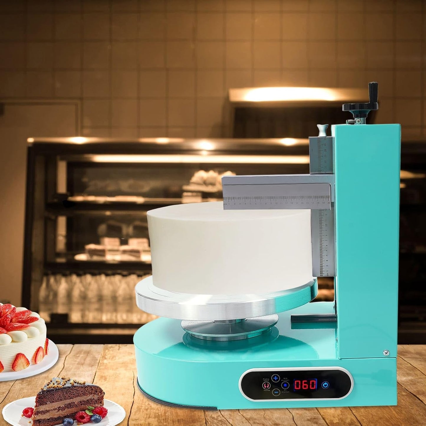 Cake Decorating Machine, Automatic Cake Cream Spreading Machine 200W for 4-12" Cakes, Cake Frosting Machine, 60-320rpm Rotating Speed, Turntable with Adjustable Scraper, LCD Display (Green)