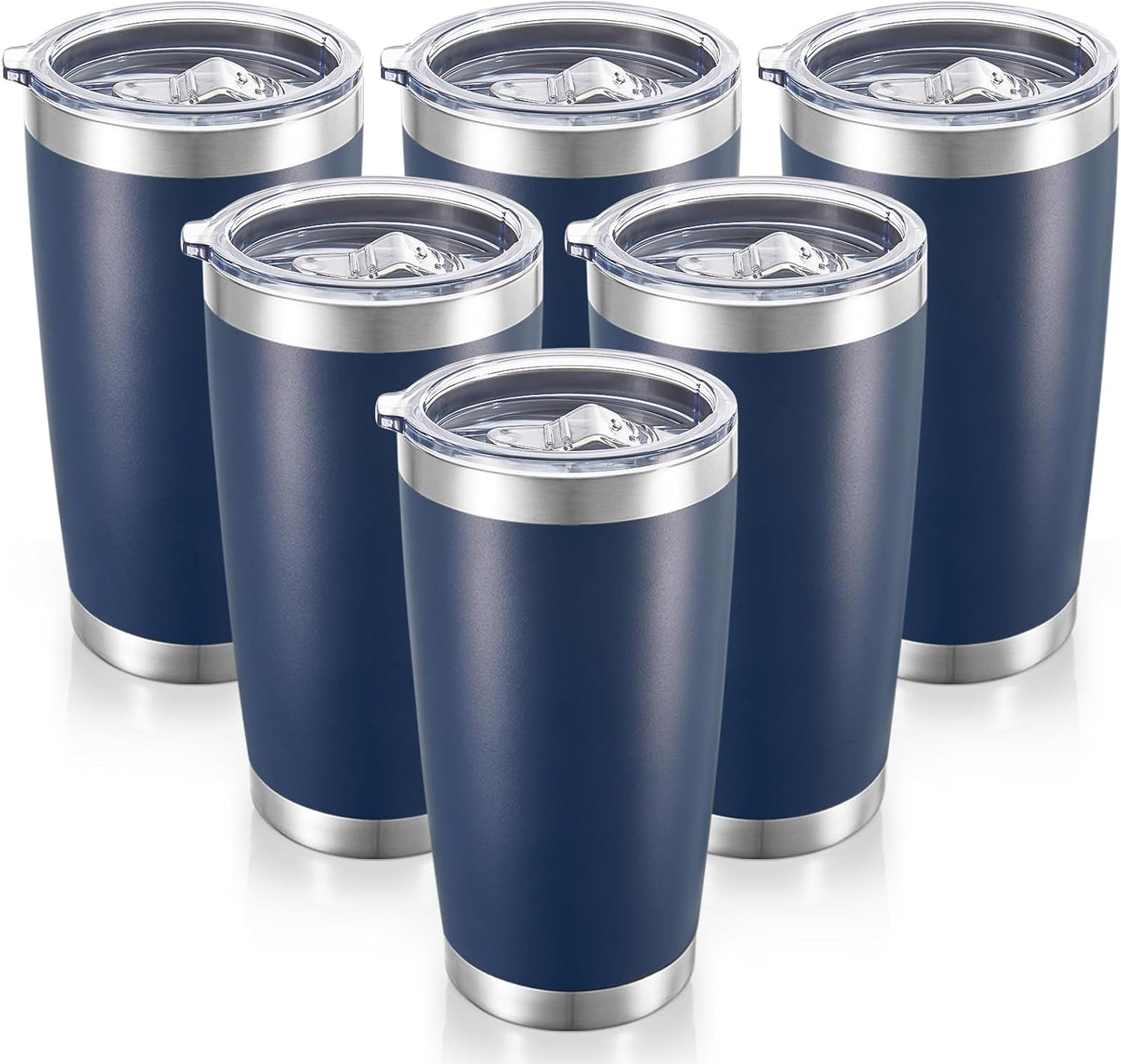 20 oz Tumblers Bulk Stainless Steel Tumbler with Lid Double Wall Vacuum Insulated Coffee Mug 20oz Powder Coated Cup for Hot and Cold Drinks, Navy, 6 pack