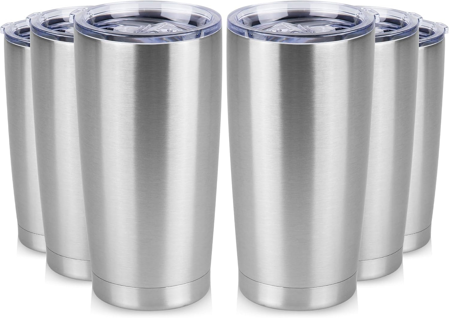 20 oz Tumbler Stainless Steel Tumblers Bulk with Lid Double Wall Insulated Coffee Tumbler Cups for Hot & Cold Drinks Powder Coated Travel Coffee Tumbler Mug Metal (Stainless Steel, 6 pack)