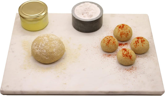 Marble Cheese and Pastry Board 16 x 12 Inch – Natural Carrara White Marble Cutting Board and Serving Tray for Dough, Bread, Pizza, Charcuterie – Heavy, Non-Slip, Gift-Ready.