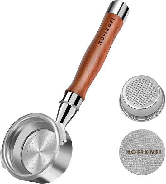 58mm Bottomless Portafilter For Gaggia, 2 Ears Slim Naked Portafilter Fits Gaggia Espresso Coffee Machines with Stainless Steel Head and 18g Filter Basket and Puck Screen - Rosewood Handle