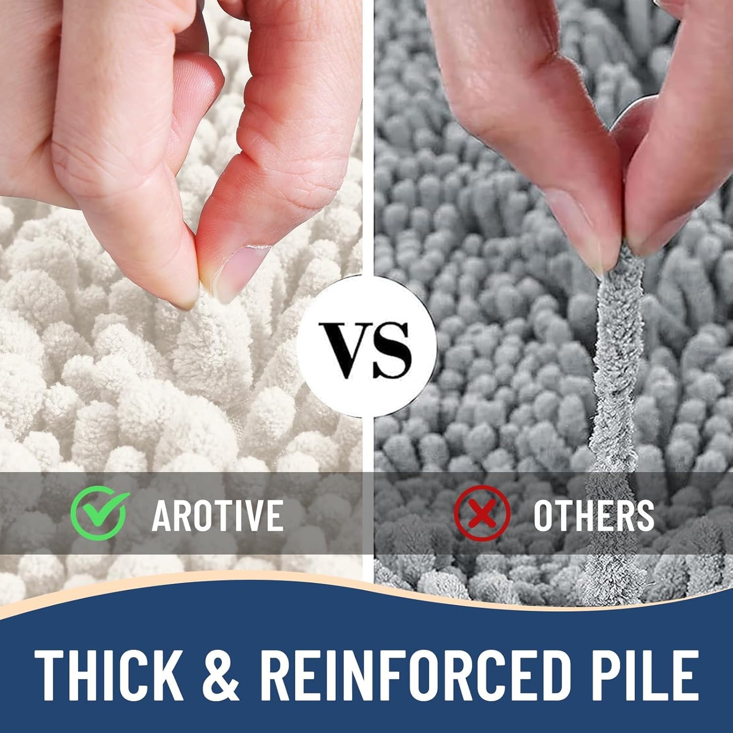 Arotive Luxury Chenille Bathroom Rug Mat, Extra Soft Thick Absorbent Shaggy Bath Rugs, Non-Slip Machine Wash Dry, Plush Bath Mats for Bathroom, Shower and Tub, 47x32, Ivory