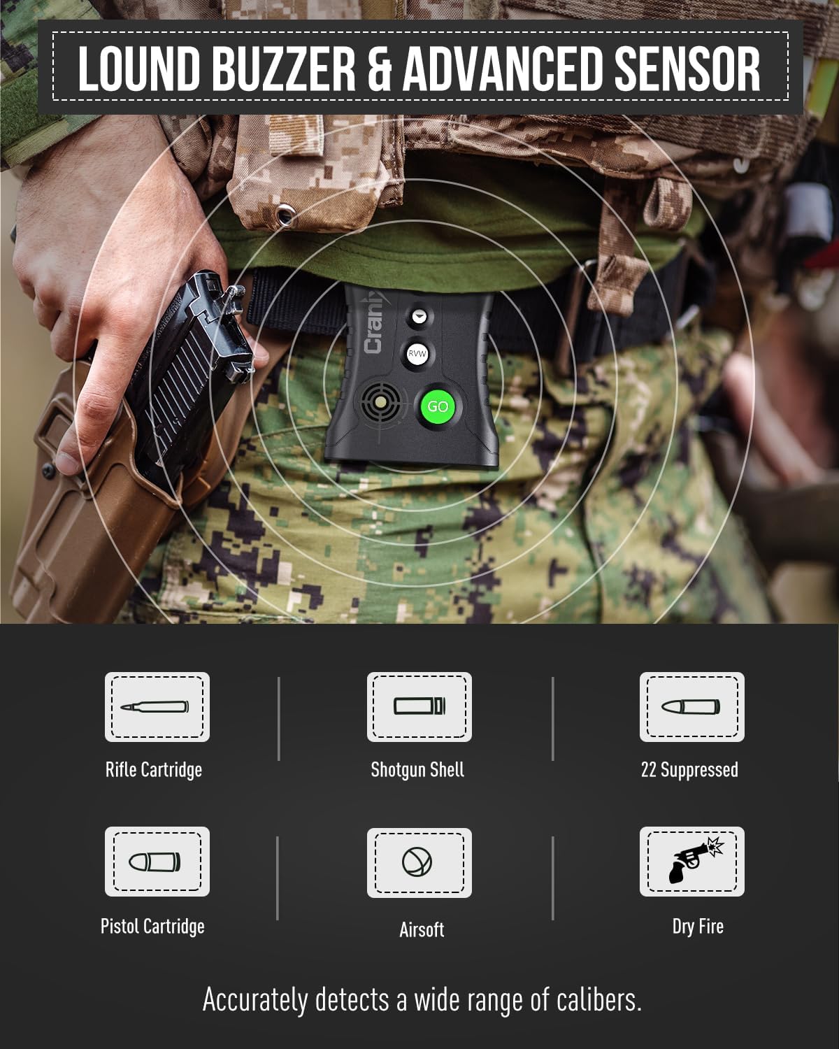 Professional Shot Timer for Shooting Competition, 0.01s Precision Tactical Training Shot Timers with Loud Buzzer, Enhanced Detection & Long Battery Life & 4 Modes Green