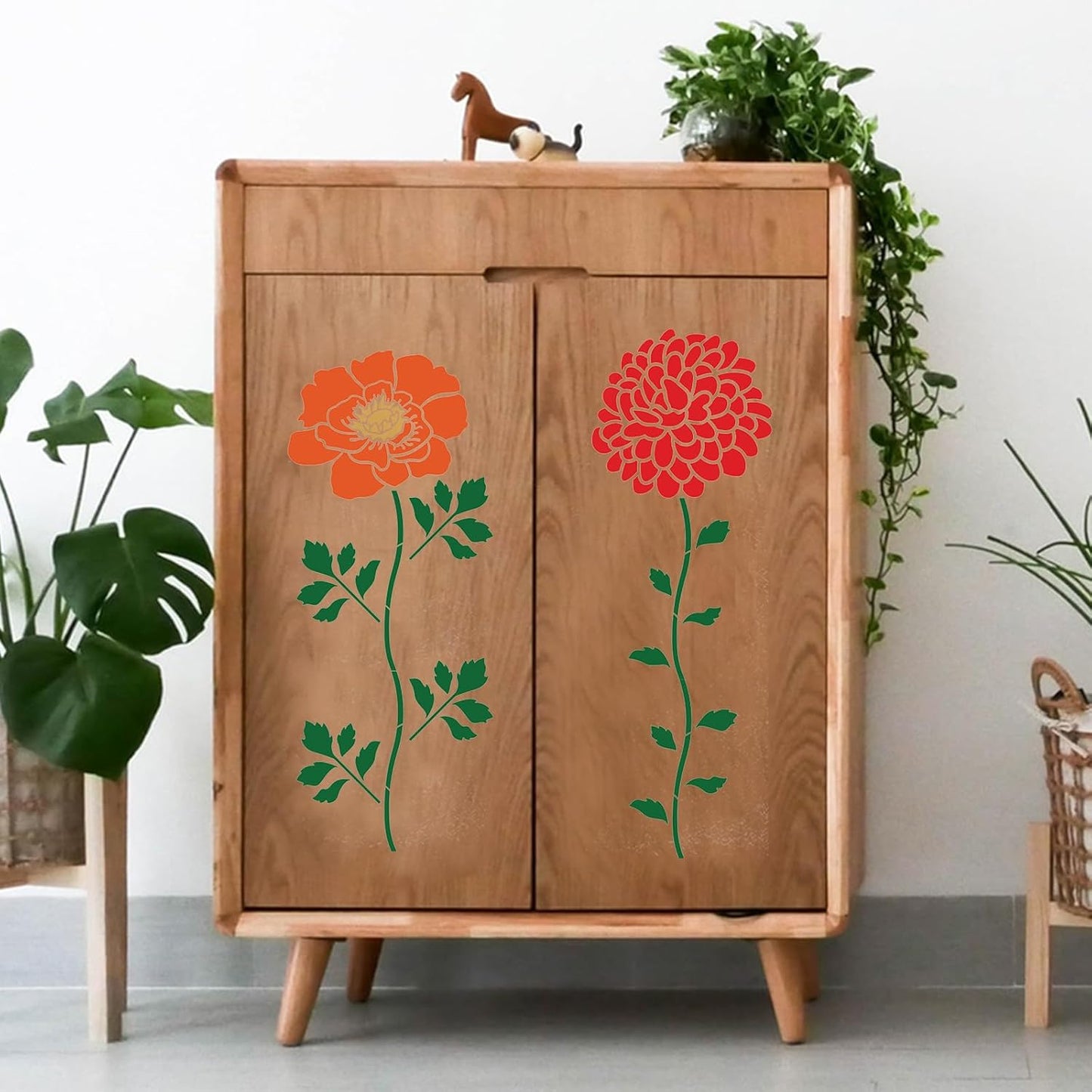 12PCS Large Flower Stencils for Painting on Wood 12 x 12 Inch Giant Wall Stencil with Brushes Large Pattern Floral Stencils Sunflower Paint Stencil for Walls Garden Fence Furniture