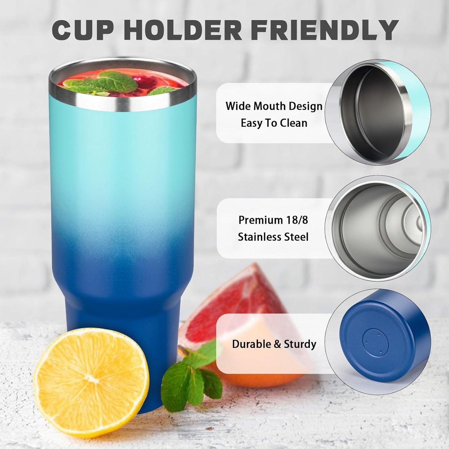 40 oz Tumbler with Lids and Straws, Stainless Steel Insulated Coffee Tumbler, Double Wall Vacuum Insulated Travel Mug Cup, Leakproof Thermal Coffee Cup for Hot and Cold Drink (Light Dark Blue)