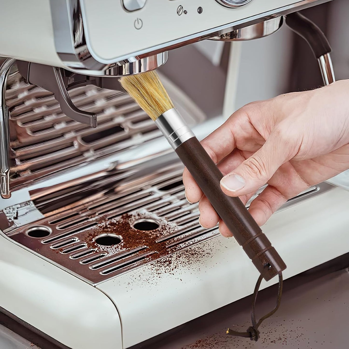 Coffee Grinder Cleaning Brush, Espresso Machine Brush Cleaner Tool with Wooden Handle and Natural Bristles for Barista Home Kitchen