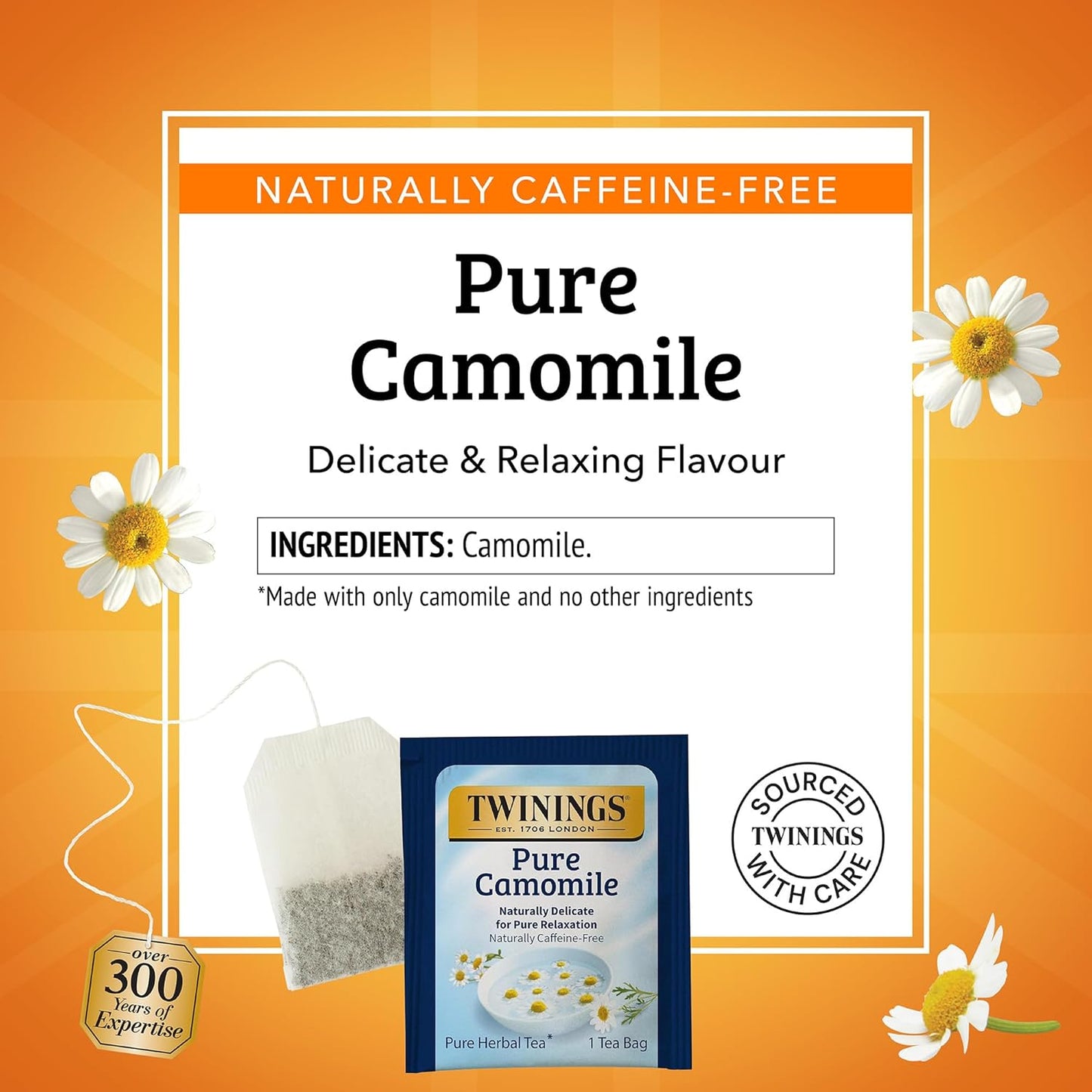 Twinings Pure Camomile Herbal Tea Individually Wrapped Bags, 25 Count (Pack of 6), Calming & Delicate, Naturally Caffeine-Free, Enjoy Hot or Iced, 150 Teabags