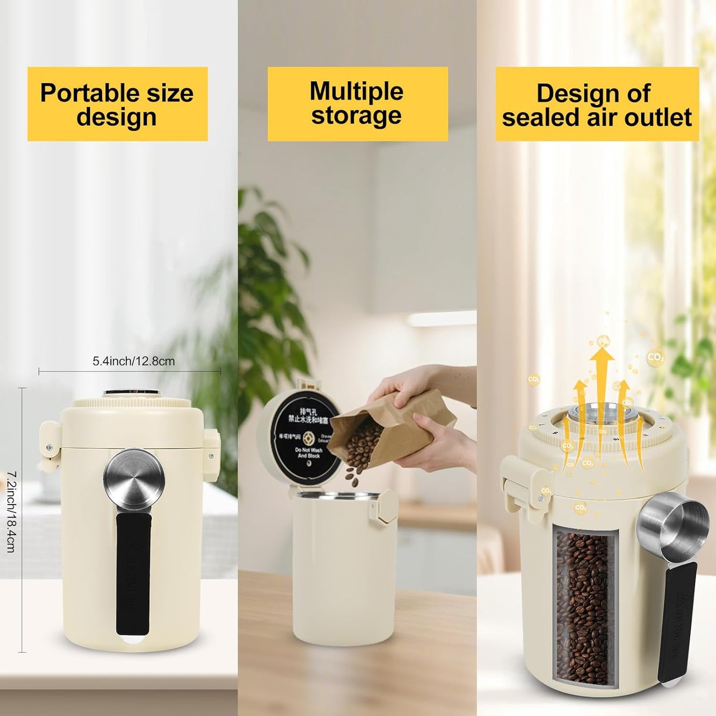 Coffee Canister, Airtight Stainless Steel Kitchen Food Storage Container With Spoon And Date Tracker, For Ground Coffee, Cereal, Bean, Tea,Sugar (white)