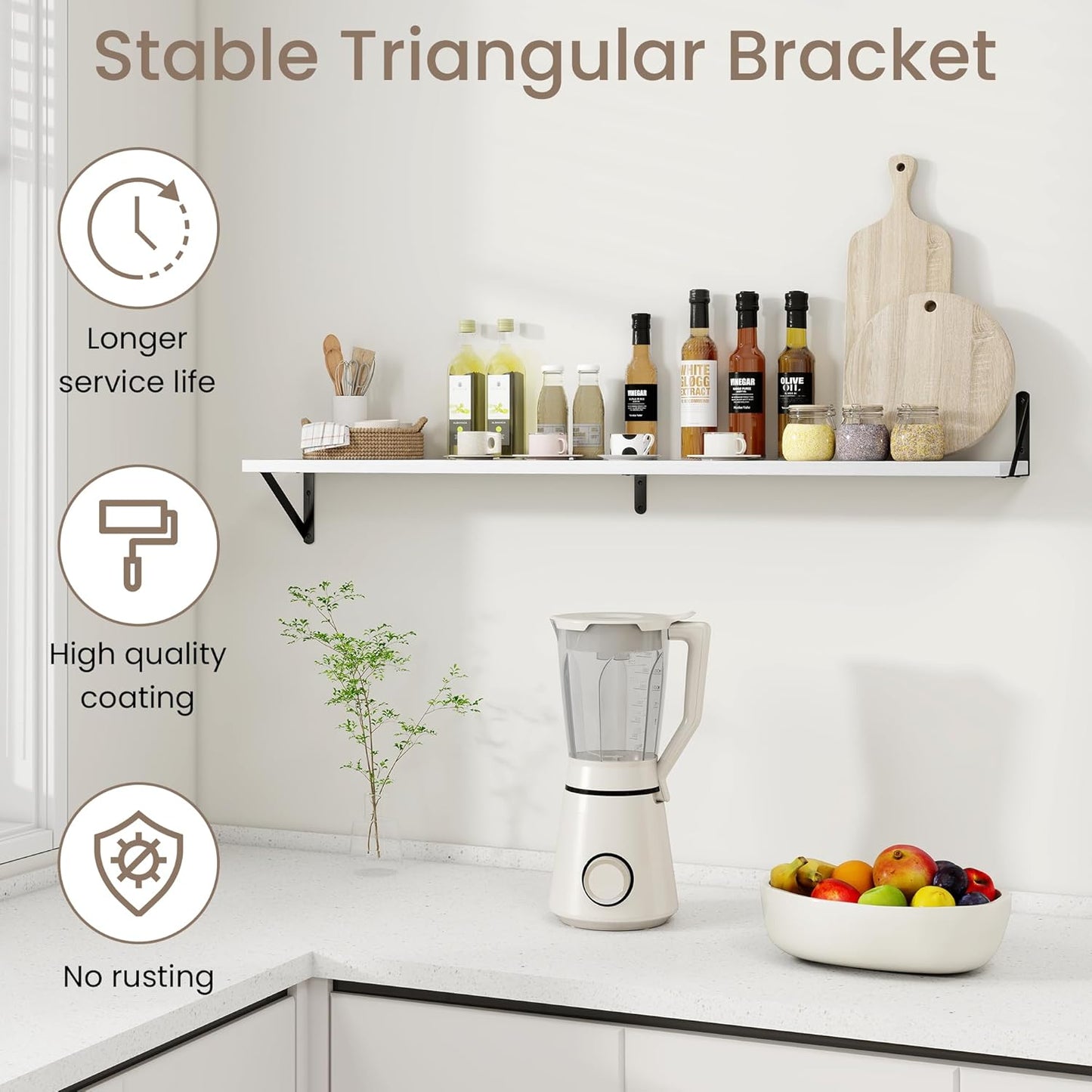 Dreamland Deep Floating Shelves for Wall, 48W x 8D Wall Mounted Shelves Set of 2, Wide Display Ledge Shelf with Sturdy Metal Brackets for Living Room, Bathroom, Bedroom and Kitchen, White