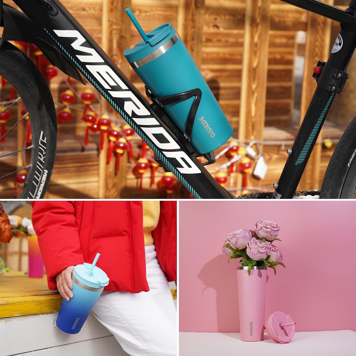 BJPKPK 34oz Stainless Steel Insulated Tumbler With lid And Straw Travel Coffee Thermal Tumblers Cup For Women And Men,Modern Blue