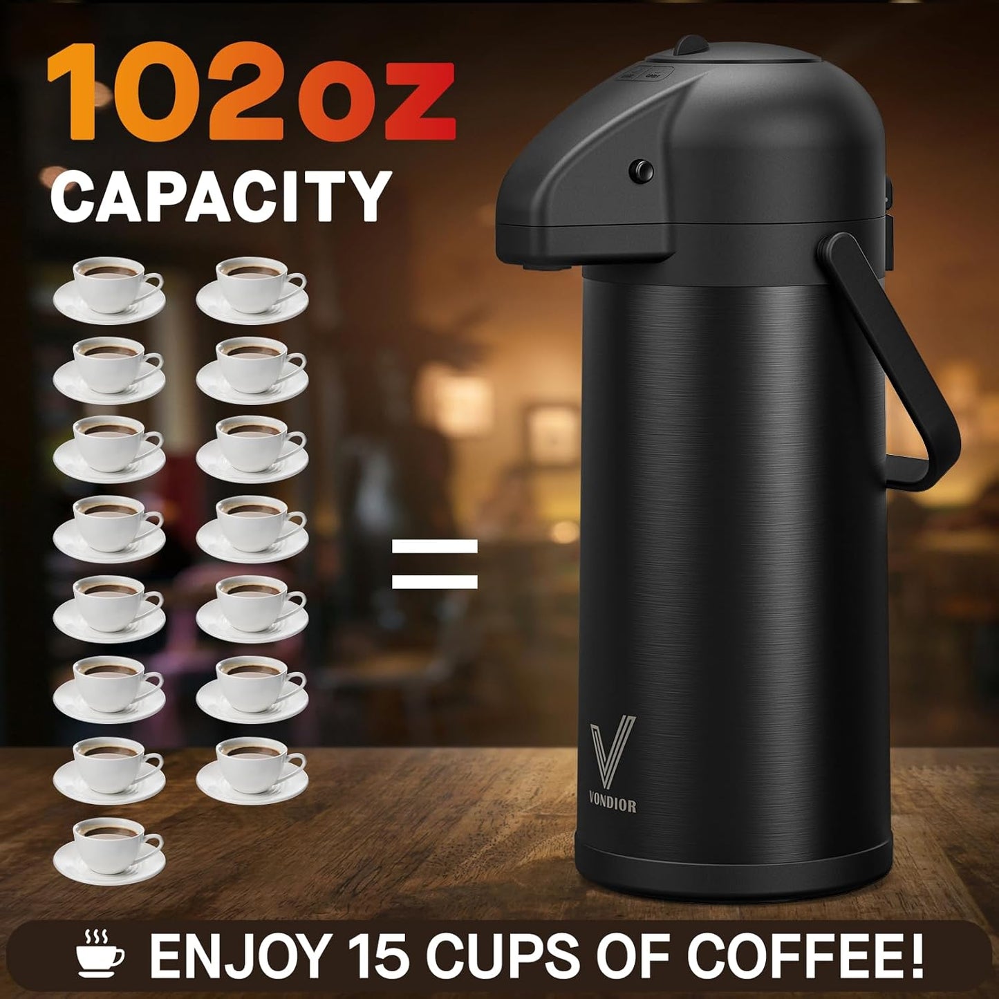 Airpot Coffee Carafe for Keeping Hot - 102 OZ/ 3.0L Coffee Dispenser with Pump - Insulated Stainless Steel thermal carafe for Hot Drinks Water Tea Chocolate - Hot Beverage Dispenser for Parties