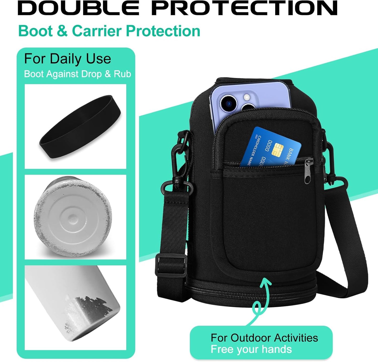 64OZ Insulated Water-Bottle with Paracord-Handle - Half Gallon Water Bottle Jug with Straw & Spout Lids, Bottle Sleeve & Boot, Keep Cold-48h Hot-24h for Fitness Camping Hunting, Hiking