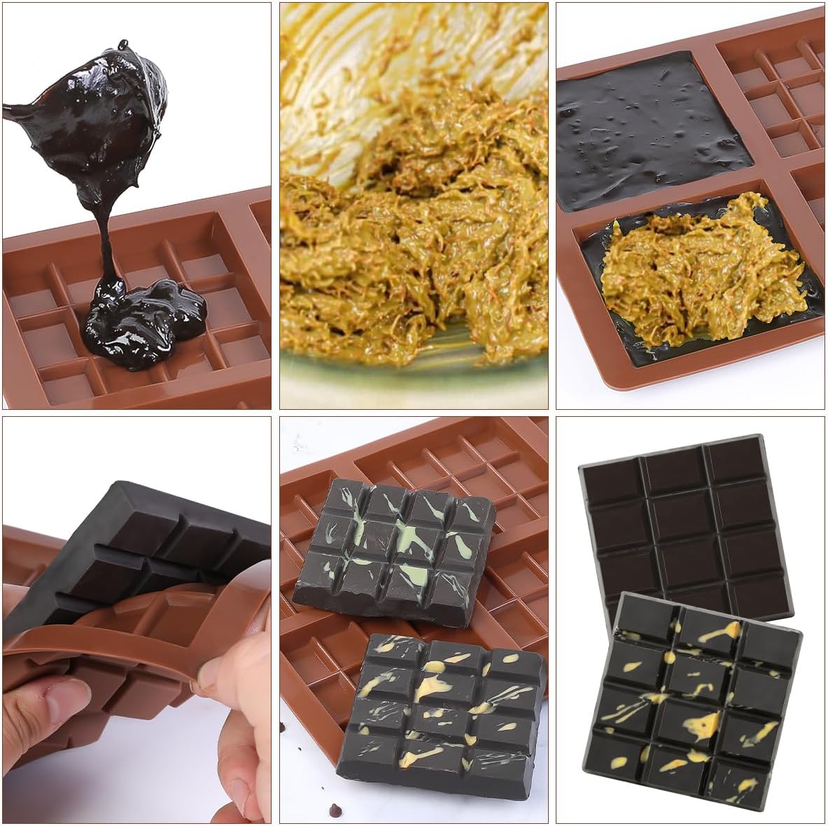 Deep Chocolate Bar Mold, Square Thick Silicone Chocolate Bar Mold for Stuffed Chocolate Bar, Wax Melt, Candy Bar Mold 3 Pack