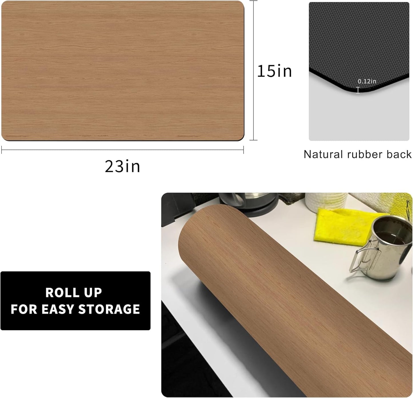 Coffee Mat Coffee Bar Mat - Absorbent Rubber Backed Coffee Pot Cup Holder Quick Drying Mats Fit Under Coffee Maker Espresso Machine Coffee Bar Accessories Kitchen Counter Dish Drying Mat 23"x15", Wood