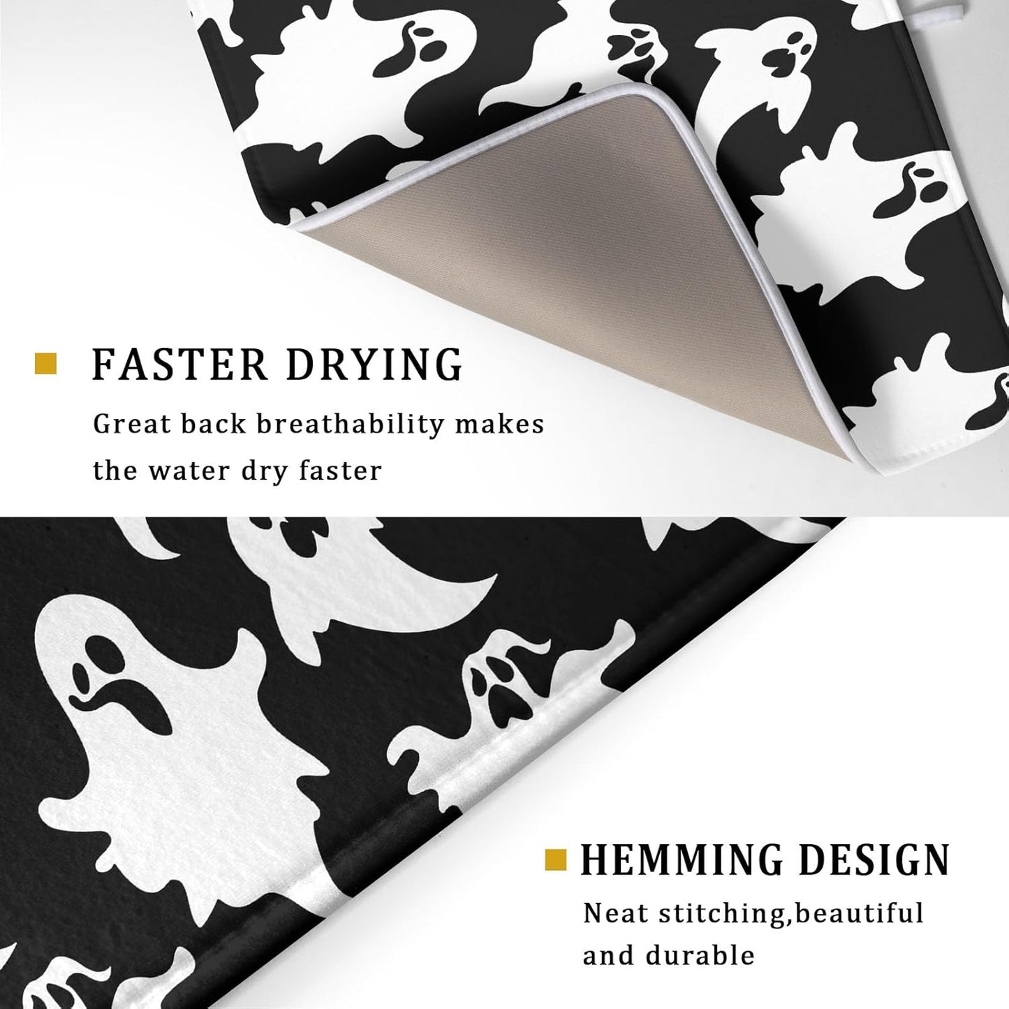 Halloween Bat Ghosts Dish Drying Mat for Kitchen Counter,Halloween Spooky Ghost Black and White Drying Mat 18 x 24 Inch Microfiber Dish Drying Pad Dish Rack Pad Drainer Mat for Coffee Bar