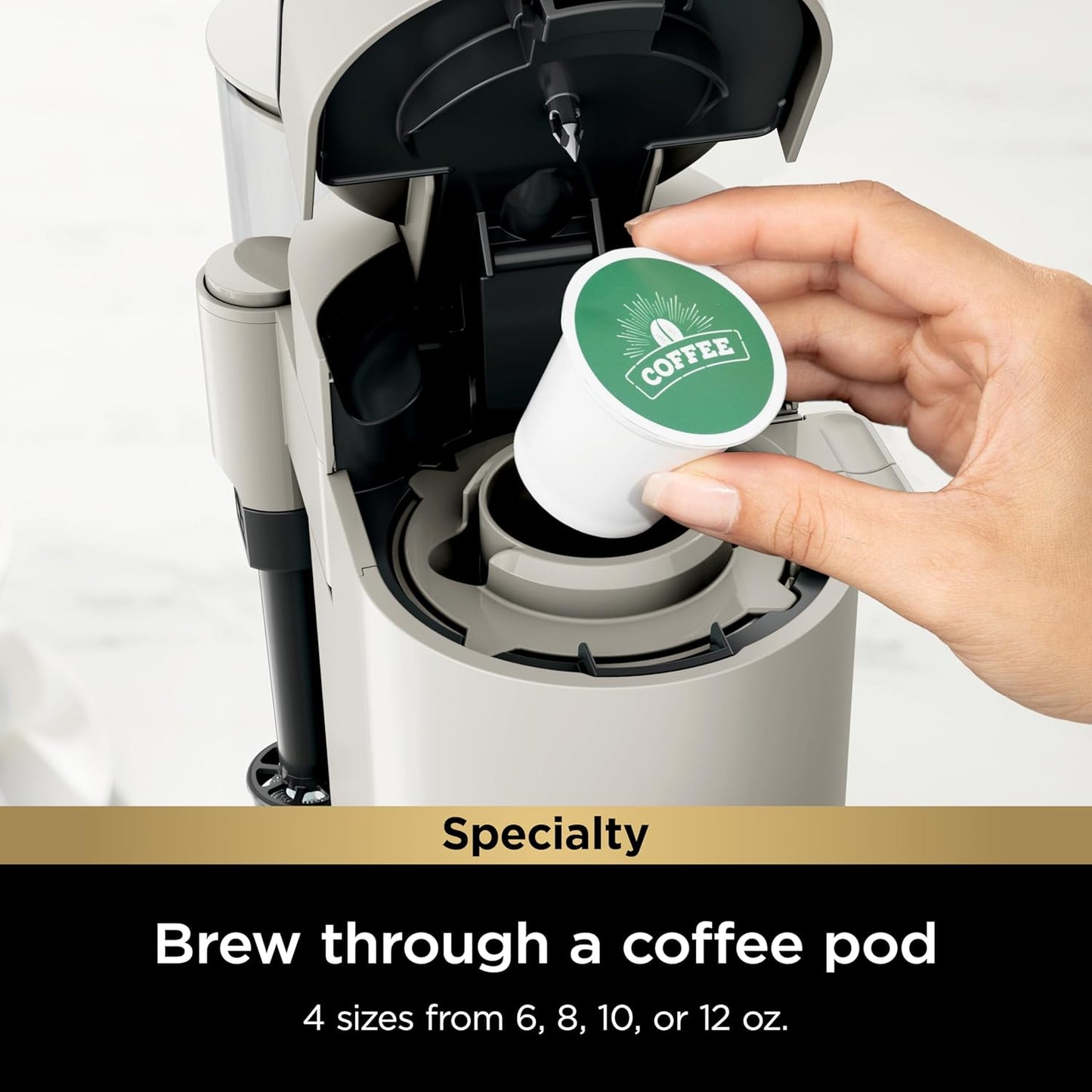 Ninja Pod & Grounds Specialty Single-Serve Coffee Maker, K-Cup Pod Compatible, Brews Grounds, Compact Design, Built-In Milk Frother, 56-oz. Reservoir, 6-oz. Cup to 24-oz. Mug Sizes, Stone, PB051ST