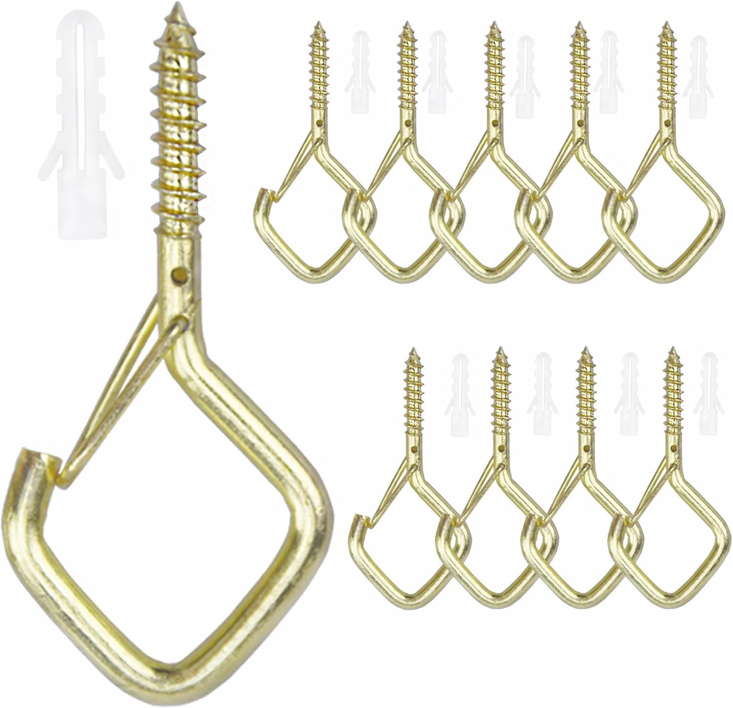 10 PCS Eye Screw Hooks for Hanging Heavy Duty with Safety Buckle.Metal Ceiling Hooks for Hanging Plants,Cup,Wind Chime,Bird Feeders,christmas String Lights at Indoor&Outdoor,2.36 Inch(No Drill Bit)