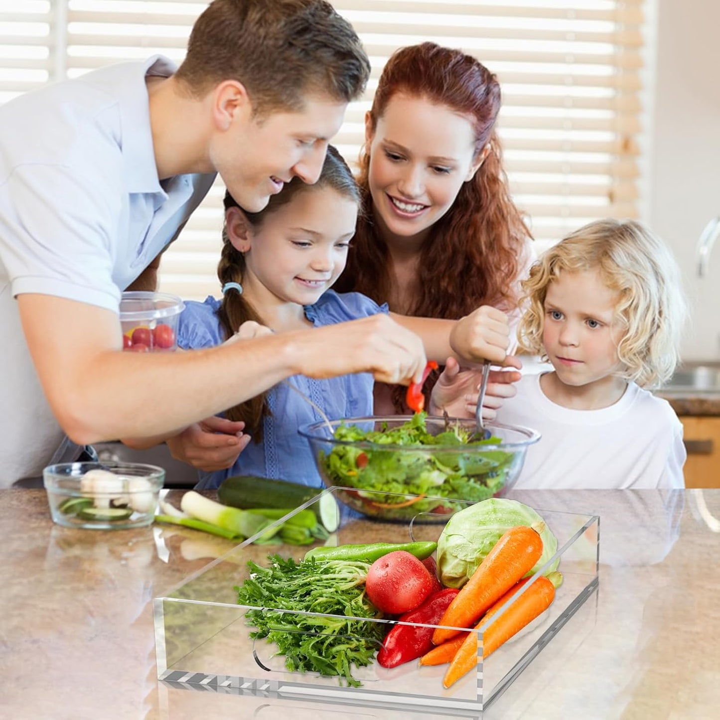 Acrylic Organizers Tray, Acrylic Tray for Ottoman, Serving Tray with Handle, Lucite Tray Organizer for Bench, Coffee Table Countertop, Kitchen, Bathroom, Living Room, Powder Room