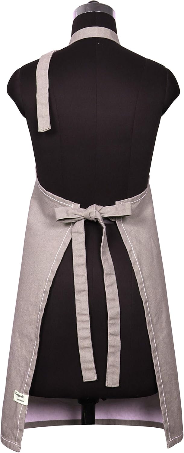 AMOUR INFINI Cotton Solid Aprons for Women with Pocket, Adjustable Strap and Waist Ties Washed Chef Aprons for Cooking, Baking and Gardening (Beige)