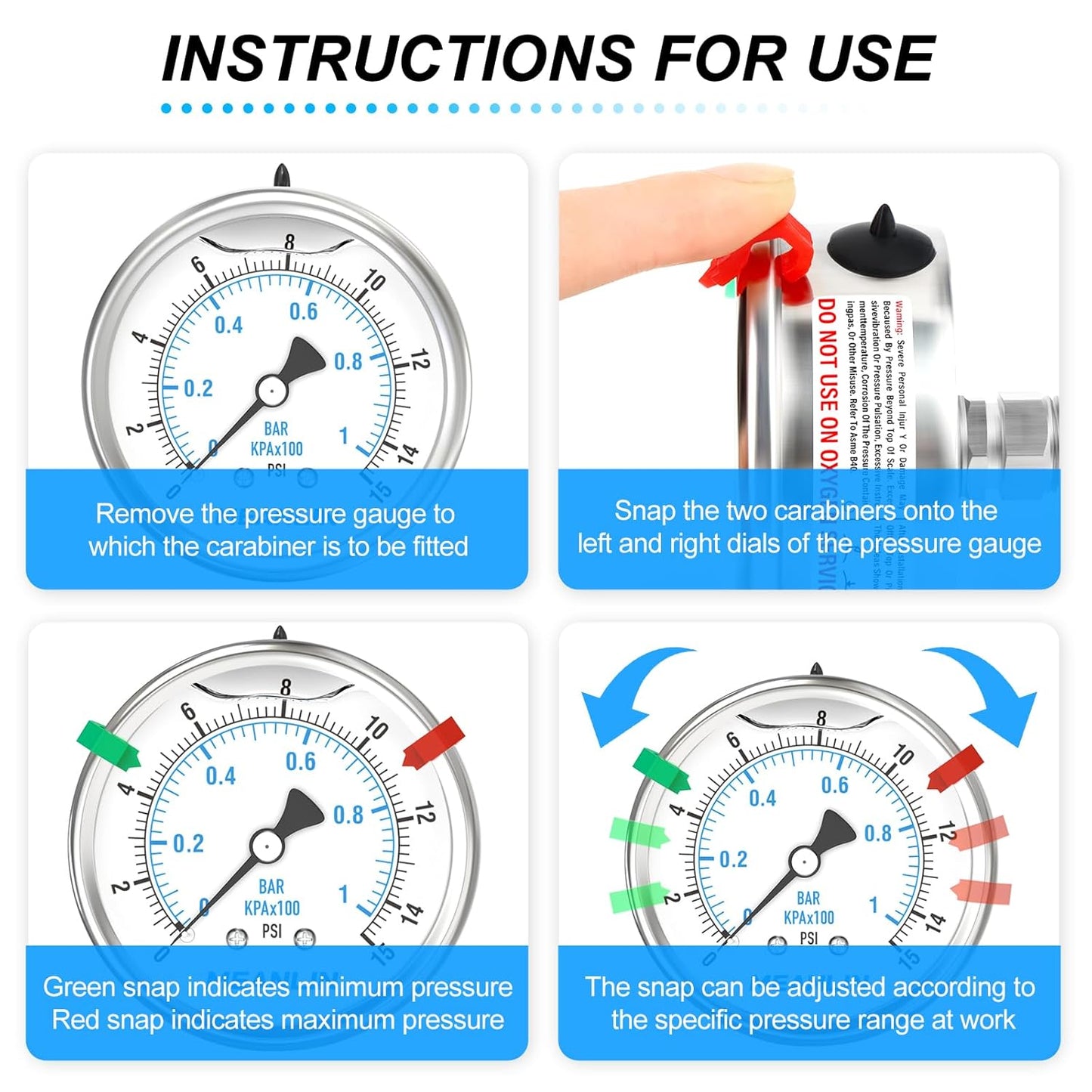 MEANLIN MEASURE 0~15Psi Stainless Steel Liquid Filled Pressure Gauge 2.5" FACE DIAL 1/4" NPT for Water Oil Air Well Pump Tank Tire Pressure Test Back Mount with Stainless Steel Hex Bushing and Snaps