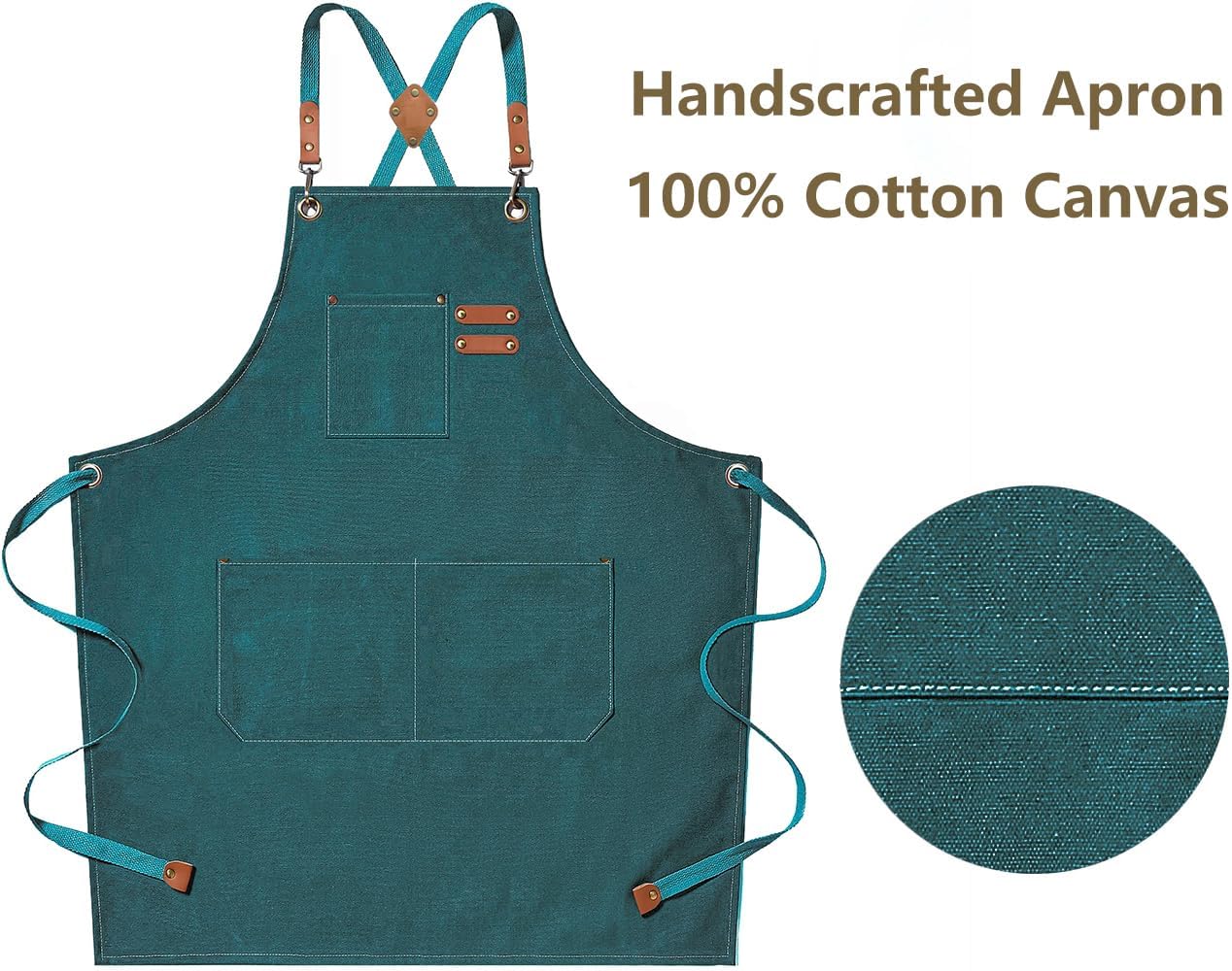 AFUN Chef Aprons for Men Women with Large Pockets, Cotton Canvas Cross Back Heavy Duty Adjustable Work Apron, Size M to XXL (Darkgreen)