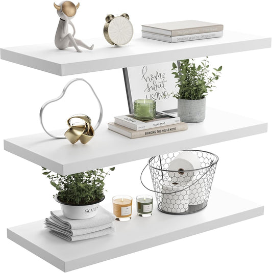 Wall Shelf Set of 1, White Floating Shelves 36 in W x 10 in D x 1 in H, Wooden Floating Wall Shelf with Invisible Brackets for Living Room/Bedroom/Bathroom/Kitchen Storage and Decor