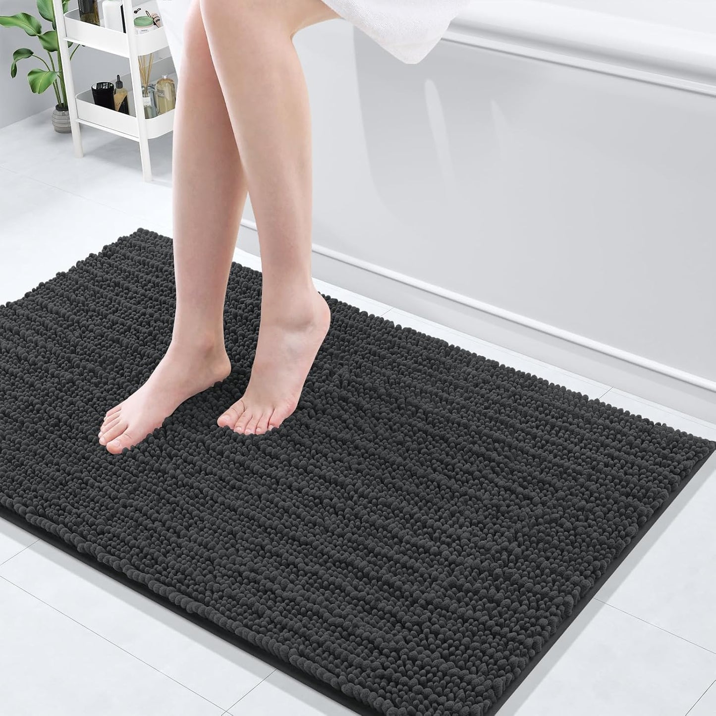 Arotive Luxury Chenille Bathroom Rug Mat, Extra Soft Thick Absorbent Shaggy Bath Rugs, Non-Slip Machine Wash Dry, Plush Bath Mats for Bathroom, Shower and Tub, 40x24, Dark Grey