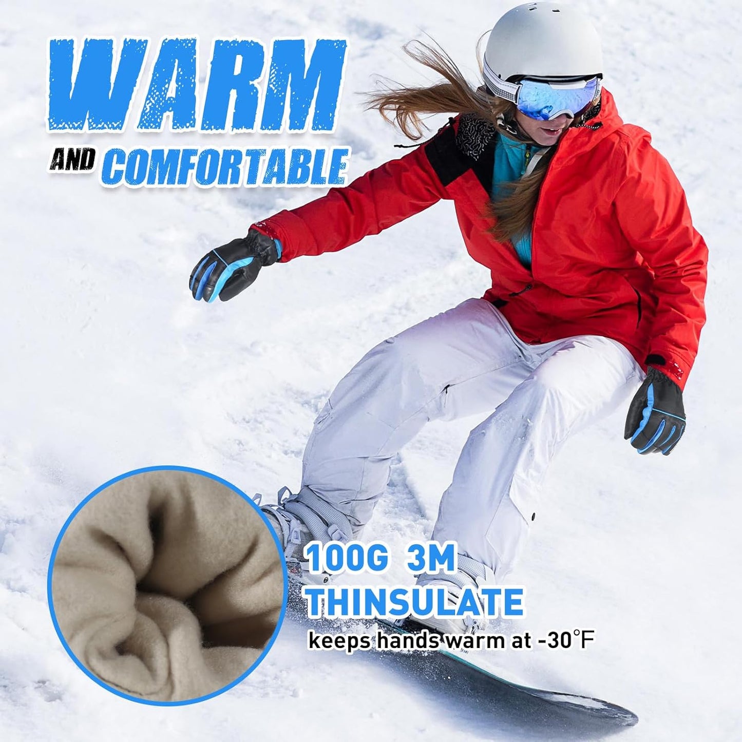 HANDLANDY Insulated Work Gloves Waterproof for Men Women, 3M Thinsulate Ski Gloves Winter Cold Weather Work Gloves Touchscreen (Large, Black)