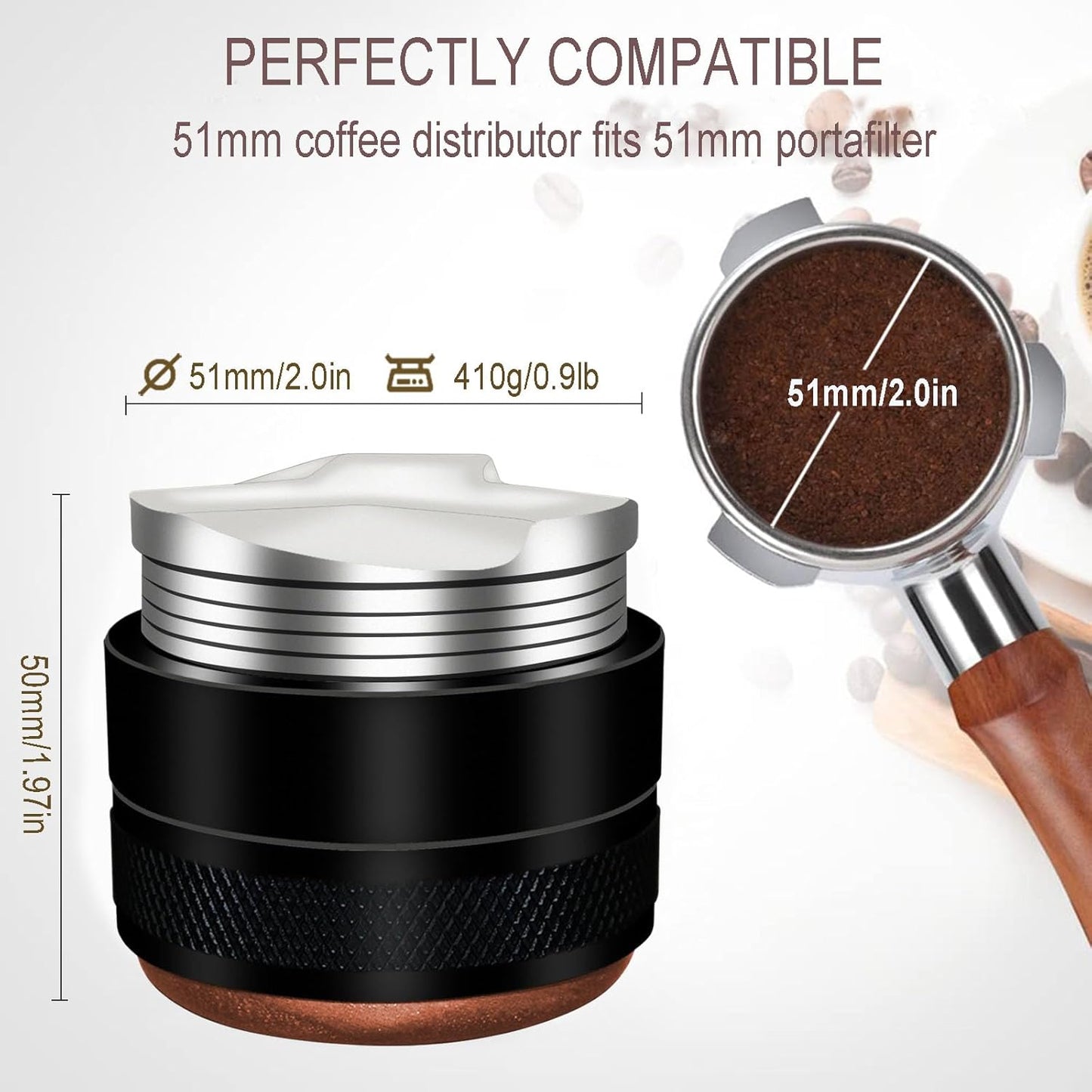 Espresso Distributor Stainless Steel Coffee Distribution Tool,Adjustable Depth Espresso Distributor Leveler with Walnut Wood,3 Angled Slopes Adjustable Palm Espresso Distributor Tool